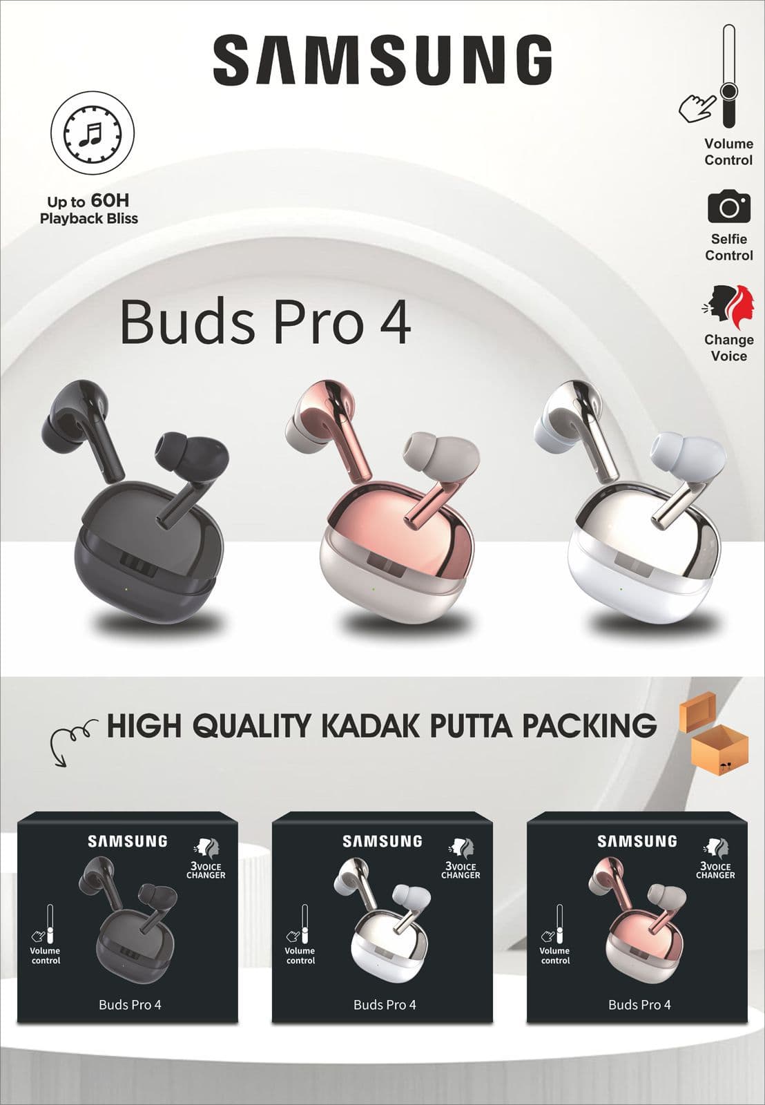 Samsung Buds Pro 4 – Wireless Earbuds with 60H Playback