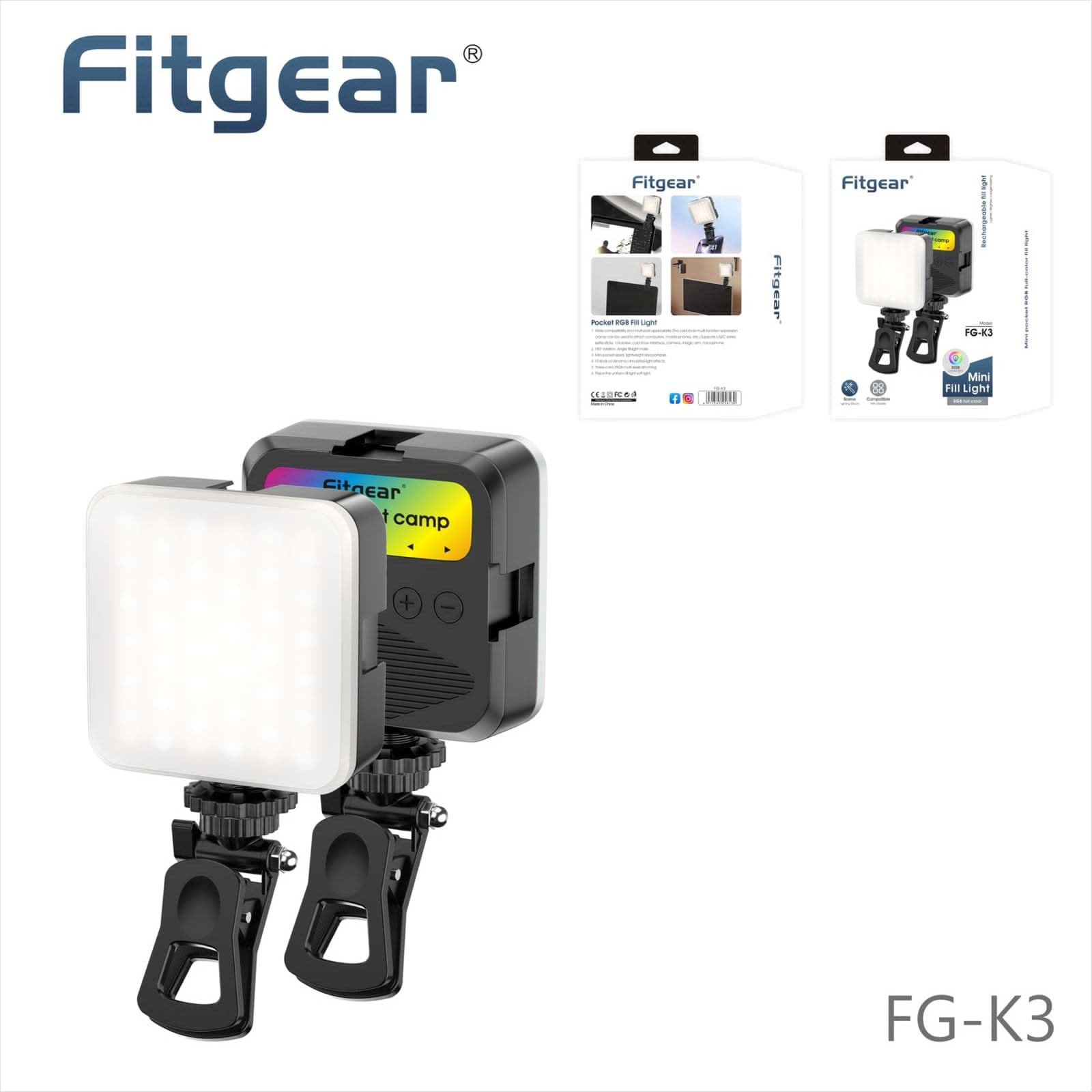 Fitgear FG-K3 Mini Pocket RGB Fill Light – Portable Rechargeable LED Video Light with Clip-On Mount