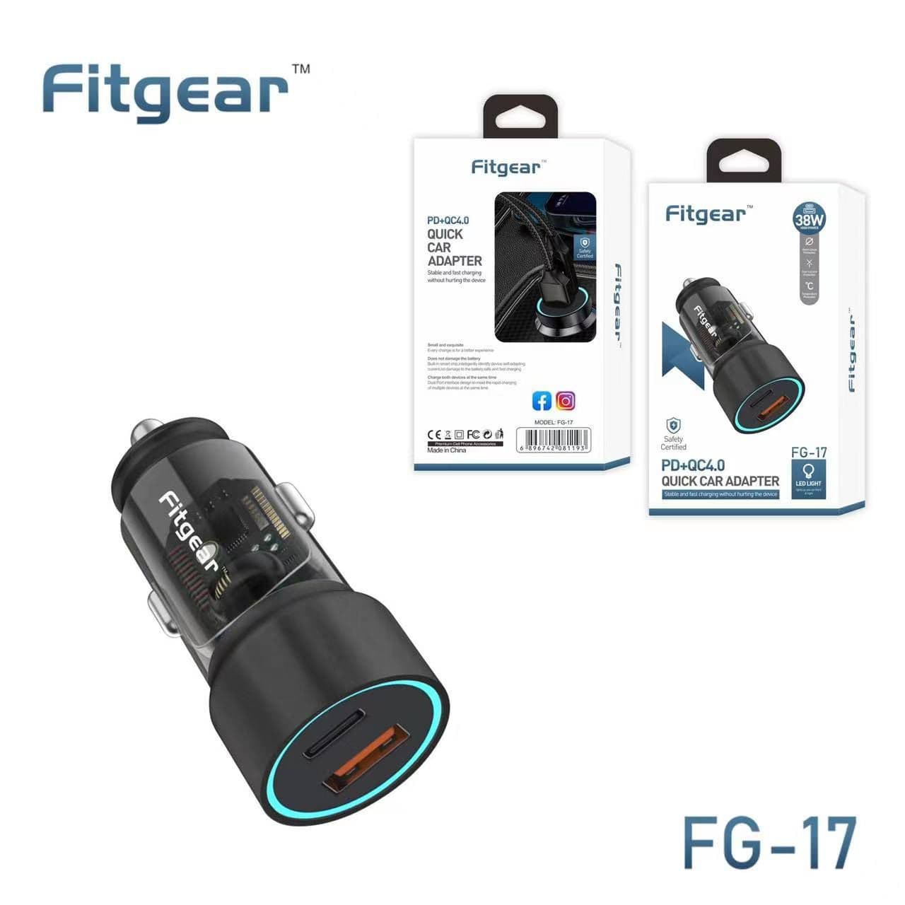 Fitgear FG-17 38W Quick Car Adapter – Dual Port USB-C (PD) & USB-A (QC 4.0) Fast Charger