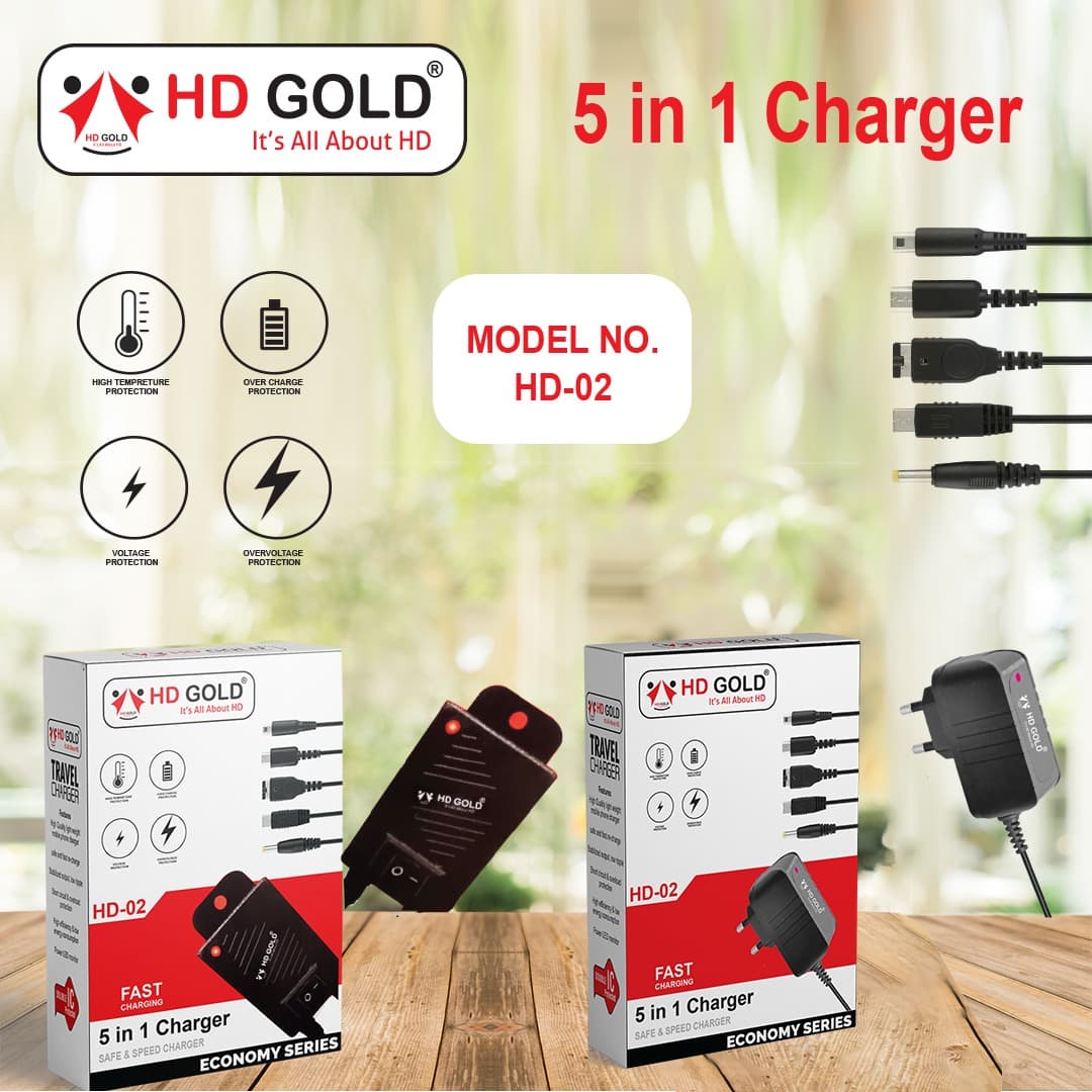 🔥 HD GOLD 👉5 in 1 AC 👈Charger { HD-2} FAST CHARGER AVAILABLE { 1 YEAR GUARANTEE) 🔥