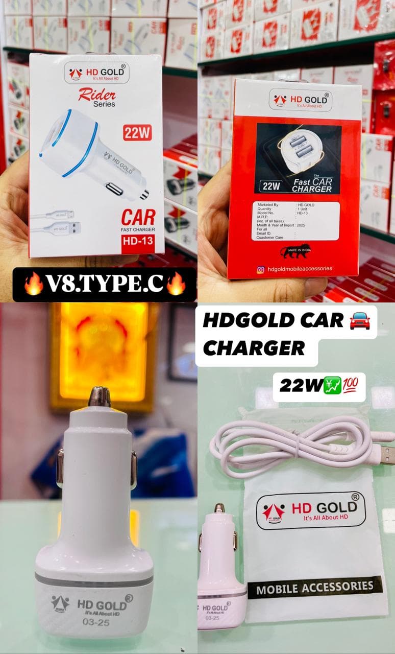 HD Gold Rider Series HD-13 22W Fast Car Charger — Cable Type: V8