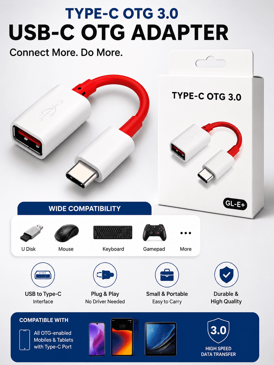 Type-C OTG 3.0 Cable Adapter – Premium Plug & Play USB Female to USB-C Male