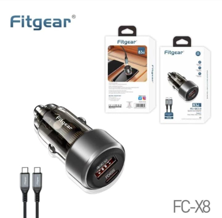 Fitgear FC-X8 83W Rapid Car Charger: PD 45W + QC 3.0 Dual Output, Includes Fast Charging USB-C Cable