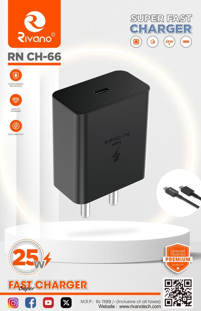 RIVANO RN CH-66 25W PD SUPER FAST CHARGER WITH C TO C CABLE