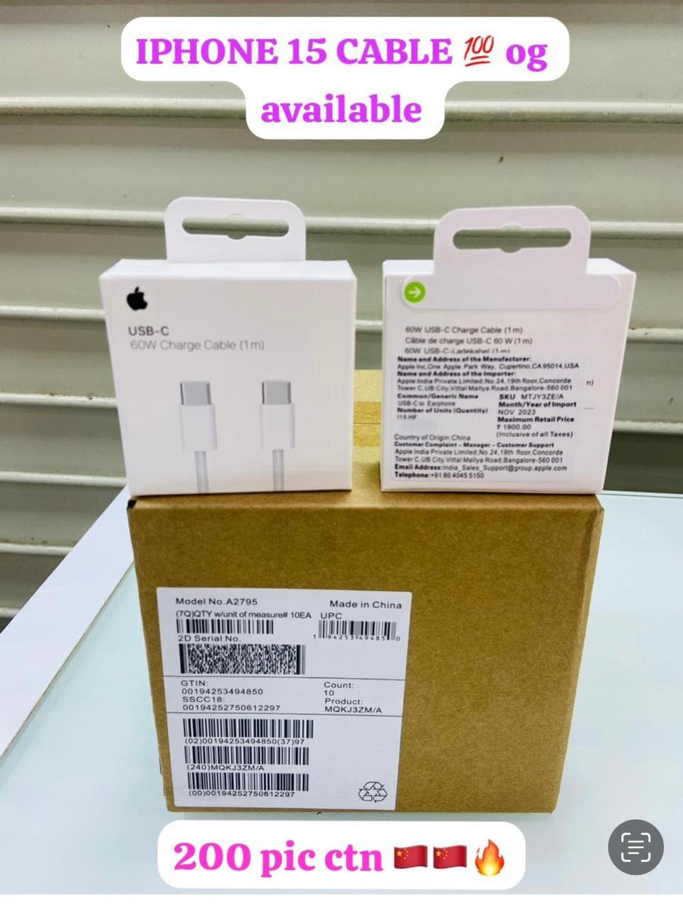 IPHONE 15 CABLE (C TO C )og china