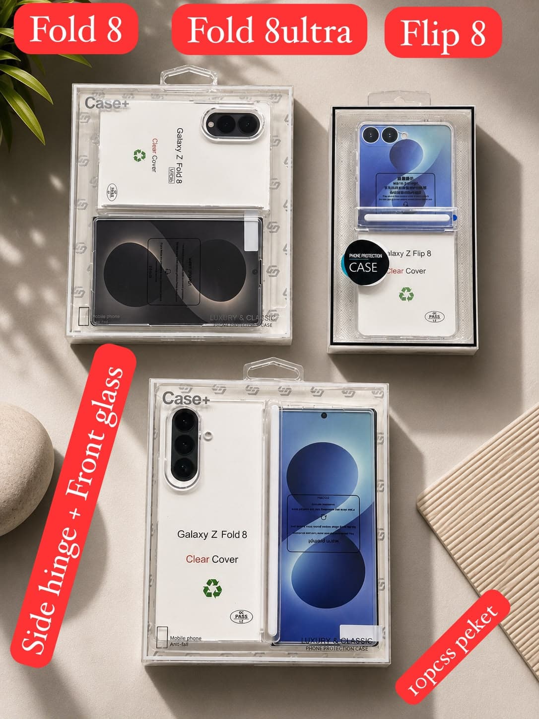 NEW ORIGINAL HINGE TP FOLD SERIES BACK CASE WITH FRONT GLASS — Model: SAM FLIP 8