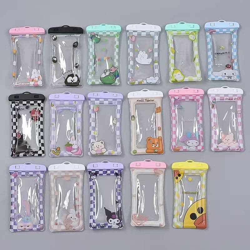 Cute Cartoon Waterproof Mobile Pouch | Kawaii Printed Transparent Phone Dry Bag for Rain, Beach, & Water Parks