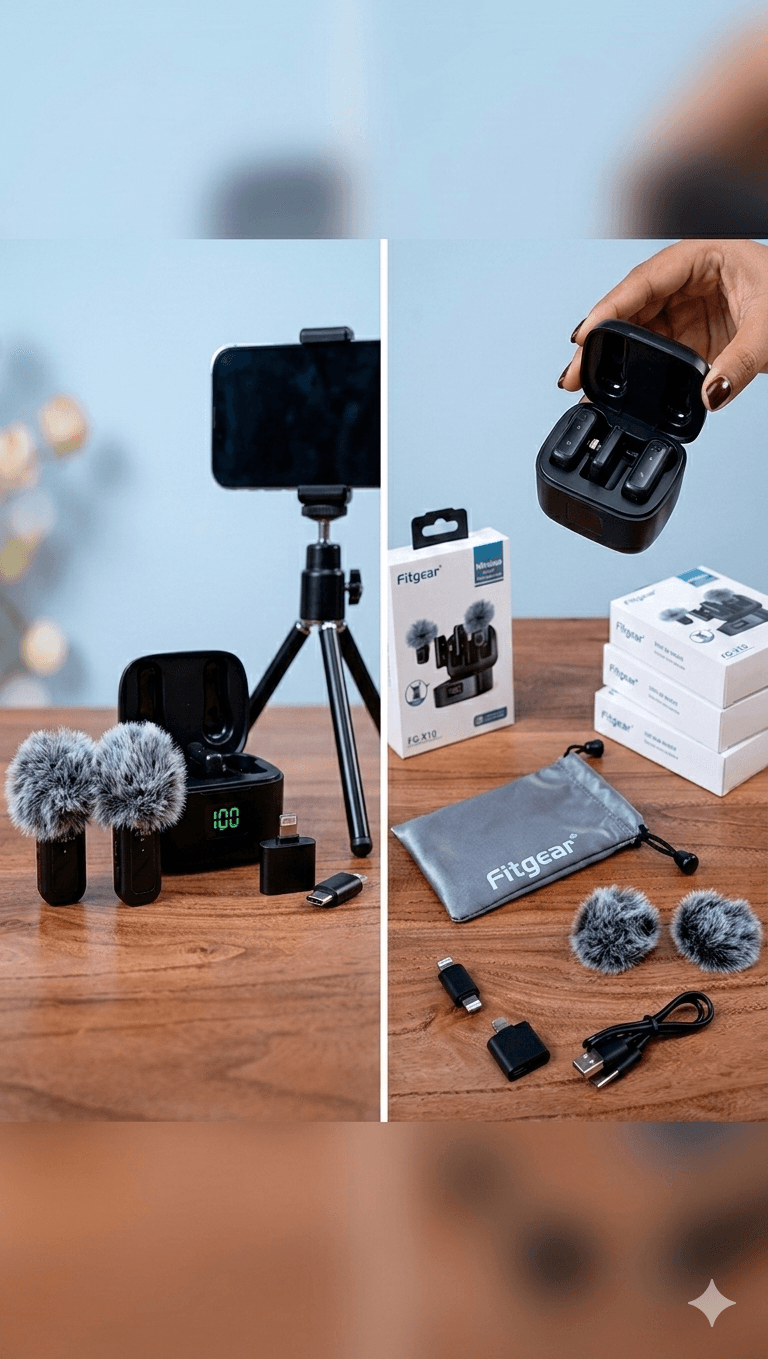 Fitgear FG-X10 Dual Wireless Microphone System – Noise Cancelling & Digital Display