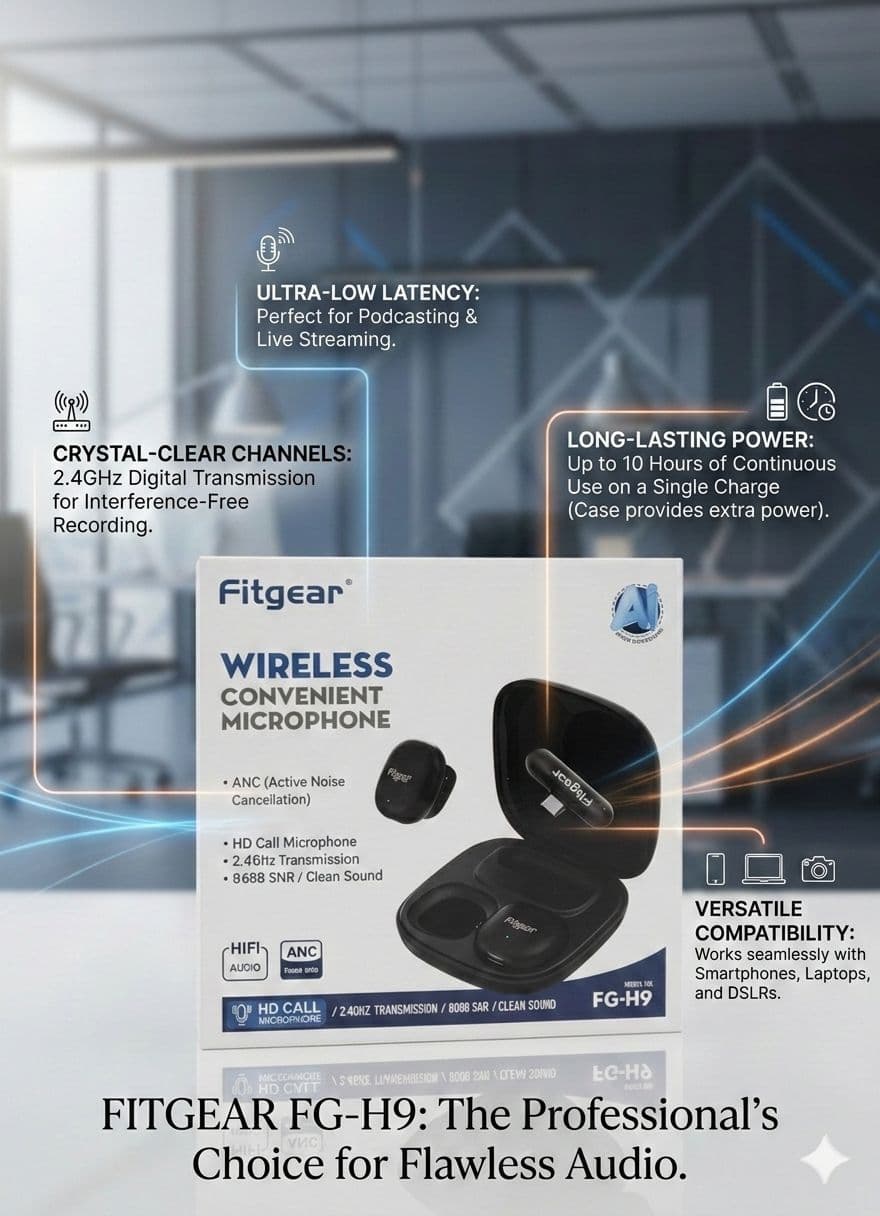 Fitgear FG-H9 Wireless Microphone with ANC – Professional Audio for Podcasting & Live Streaming