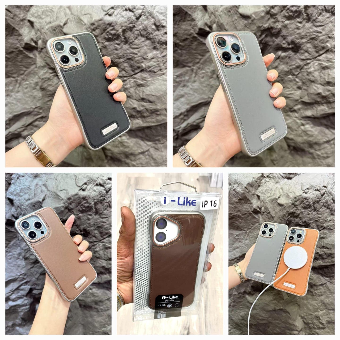 METAL FINISH PC LEATHER WAITH MAGSAFE 🔋🧲 INSIDE CARBON TEXTURE DESIGN — Model: IP 16