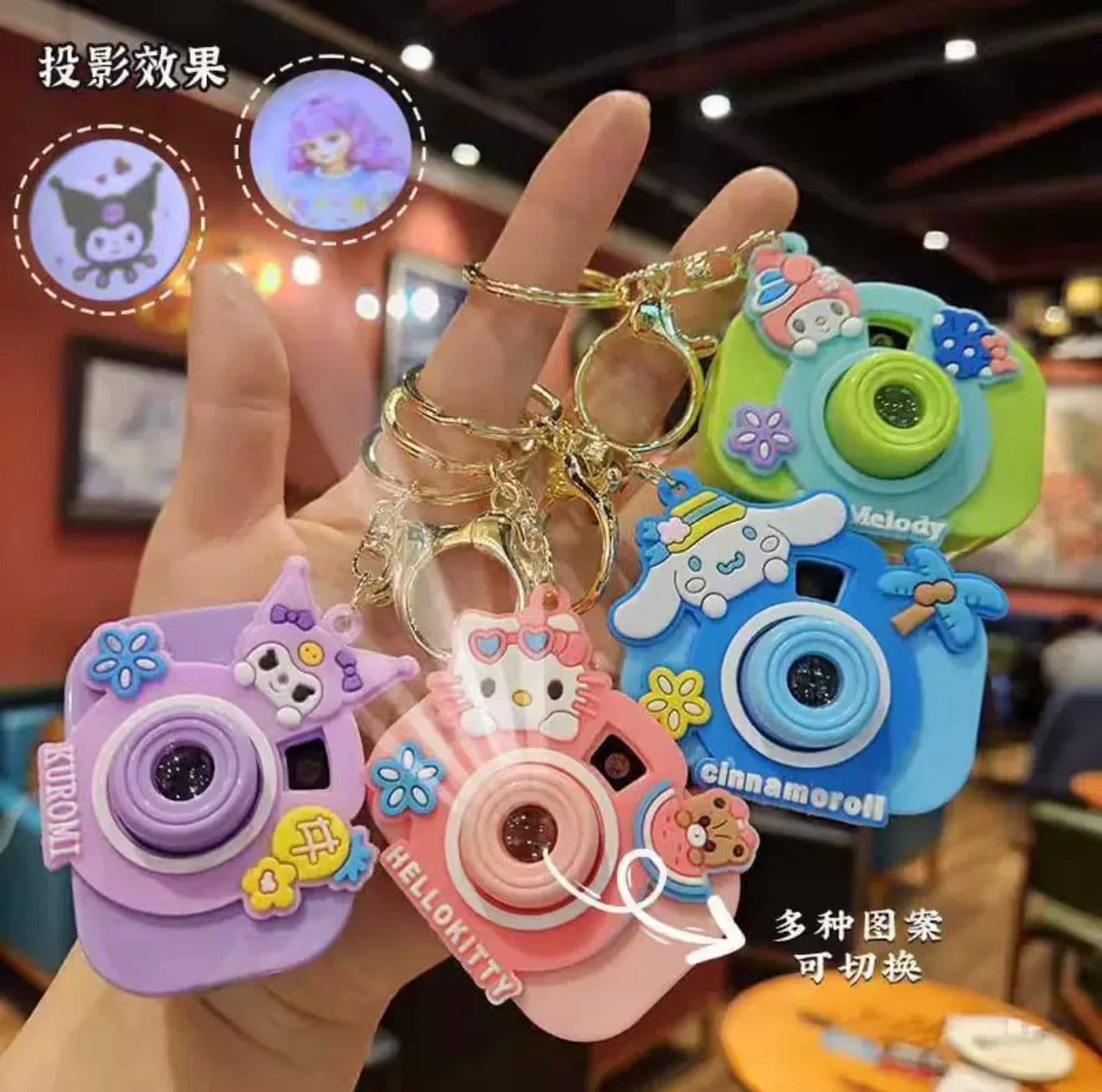 Kawaii Toy Camera Projection Keychains | Cute Cartoon Character Bag Charms & Light-Up Mini Camera Keyrings