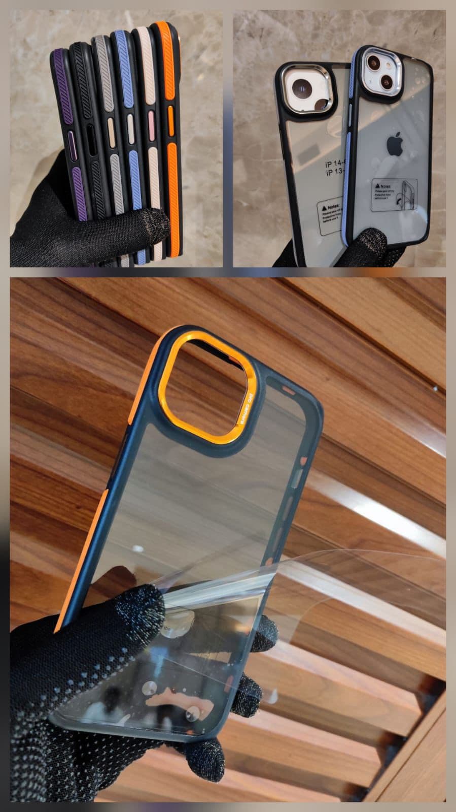 2 in 1 Metal Camera Ring N Button Case With Side Coloured Bordered N Black Transparent Back — Model: IP 14 PLUS