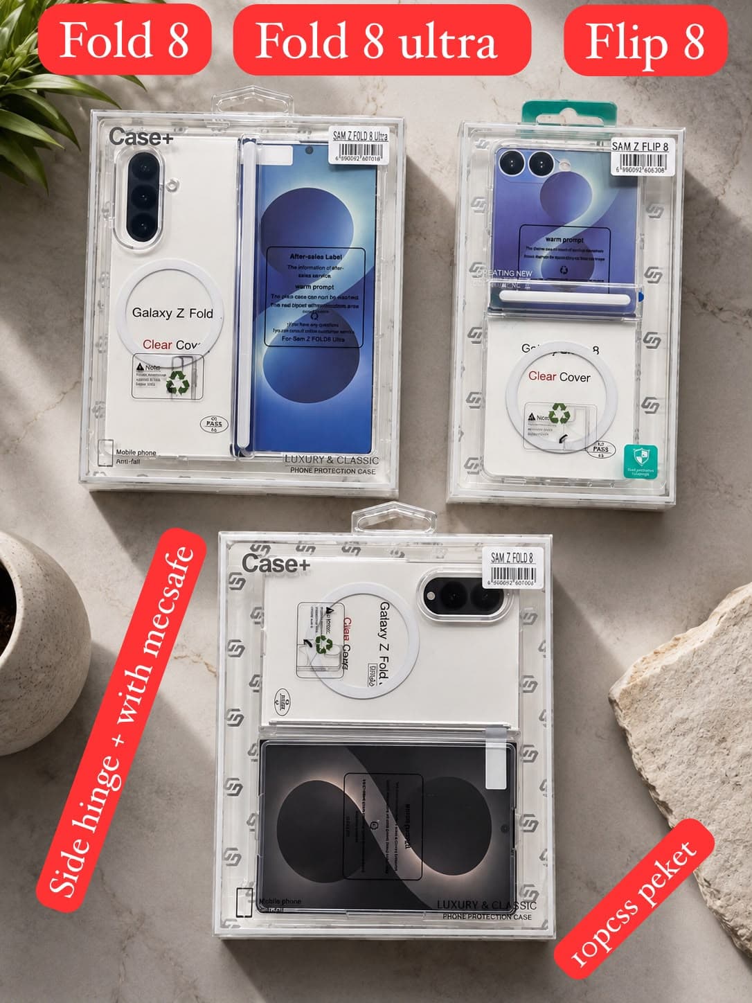 NEW ORIGINAL MECSAFE HINGE TP FOLD SERIES BACK CASE WITH FRONT GLASS — Model: SAM FLIP 8