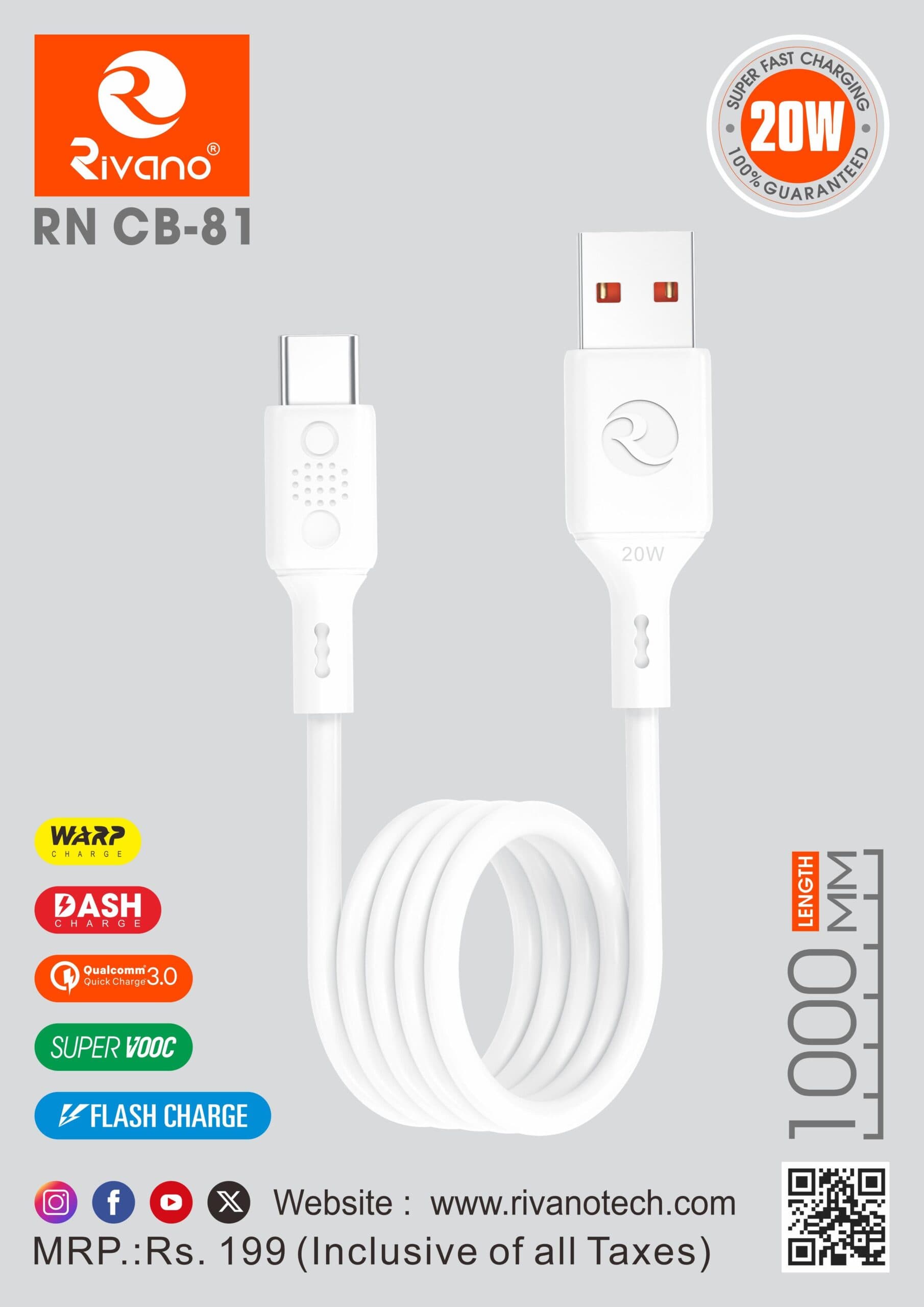 RIVANO RN CB-81 20W SUPER FAST CHARGING TYPE C CABLE
