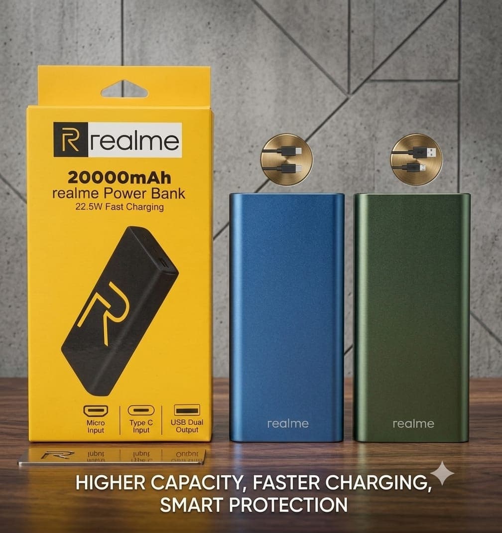realme 20000mAh Power Bank | 22.5W Fast Charging Dual Output Portable Battery Pack