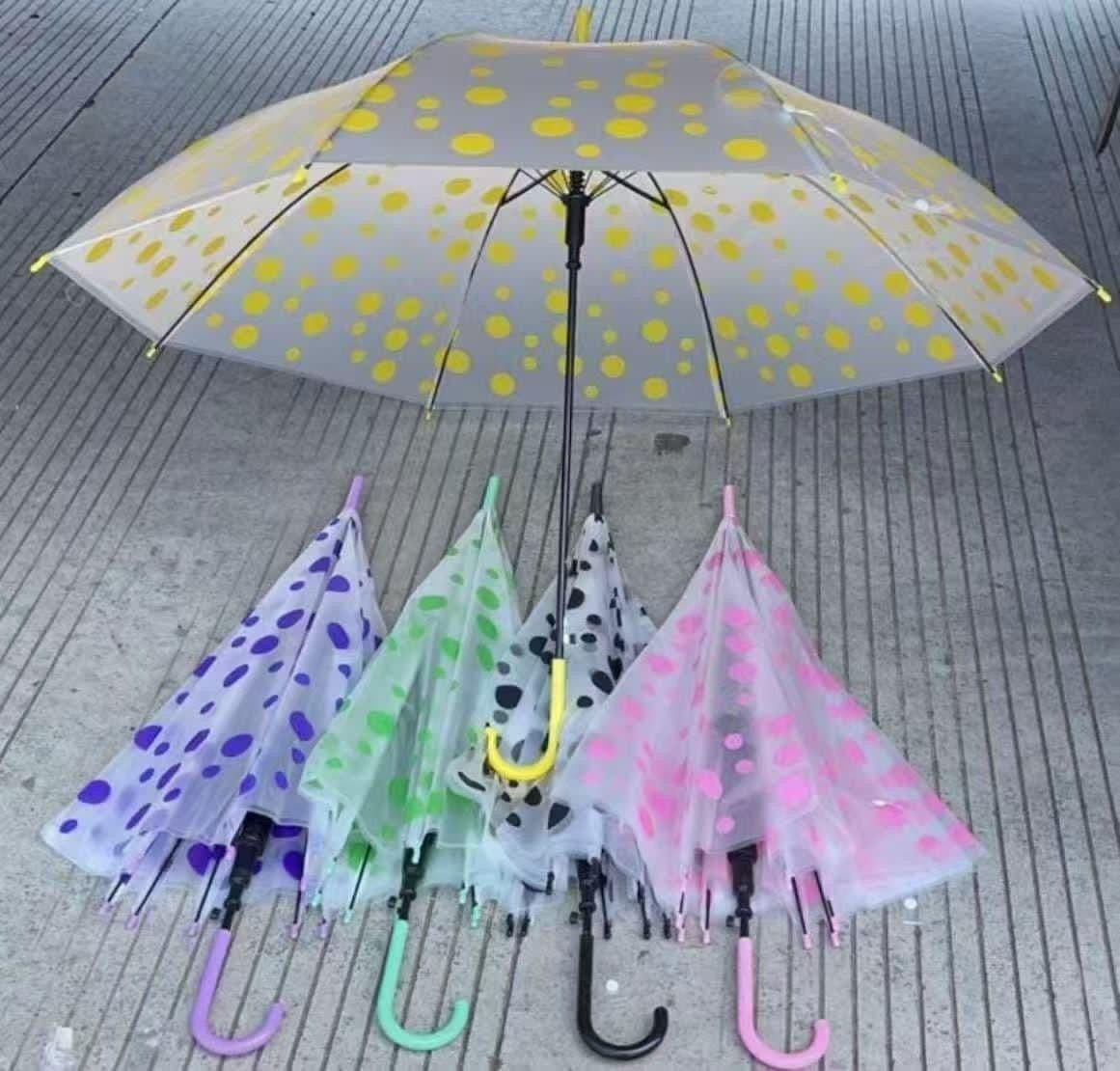 Transparent Polka Dot Rain Umbrella with Color-Matching J-Handle