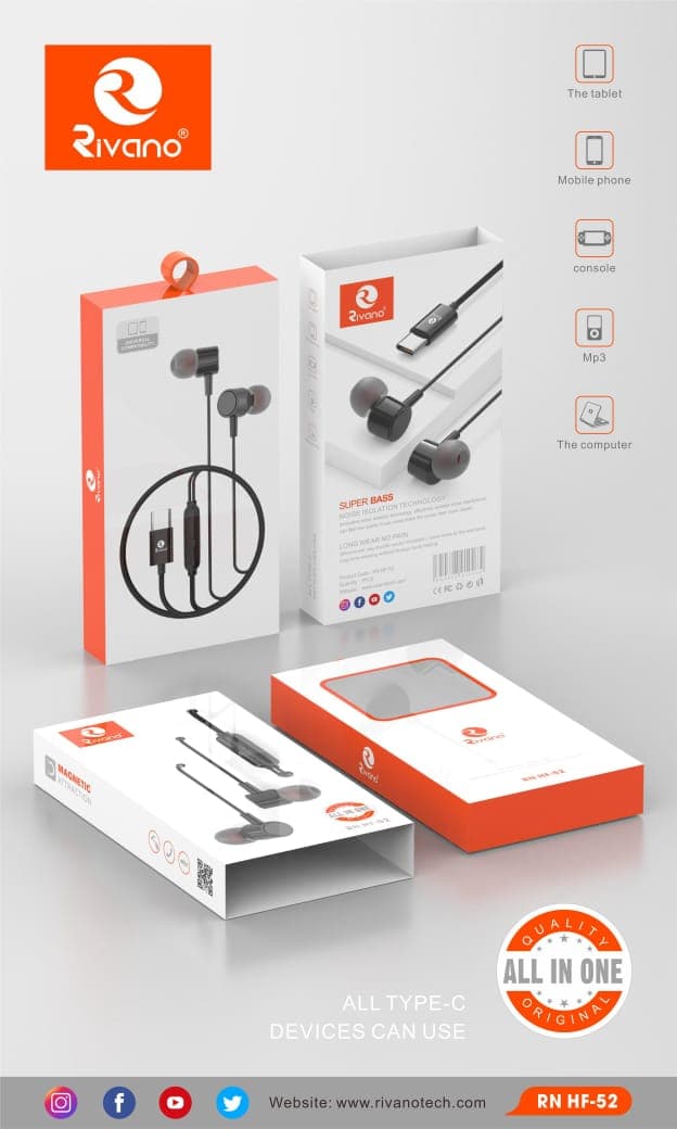 RIVANO RN HF-52 MAGNETIC ALL IN ONE TYPE C EARPHONE