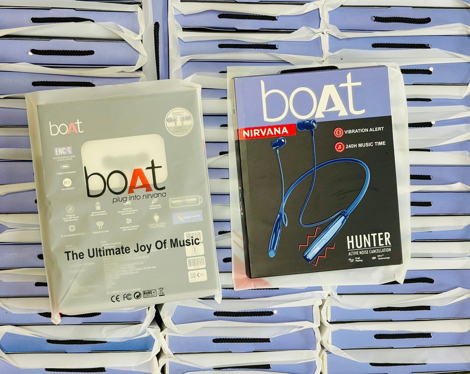 boAt Nirvana Hunter Wireless ANC Neckband Earphones (Blue, 240H Playtime, Vibration Alert, Dual Pairing)