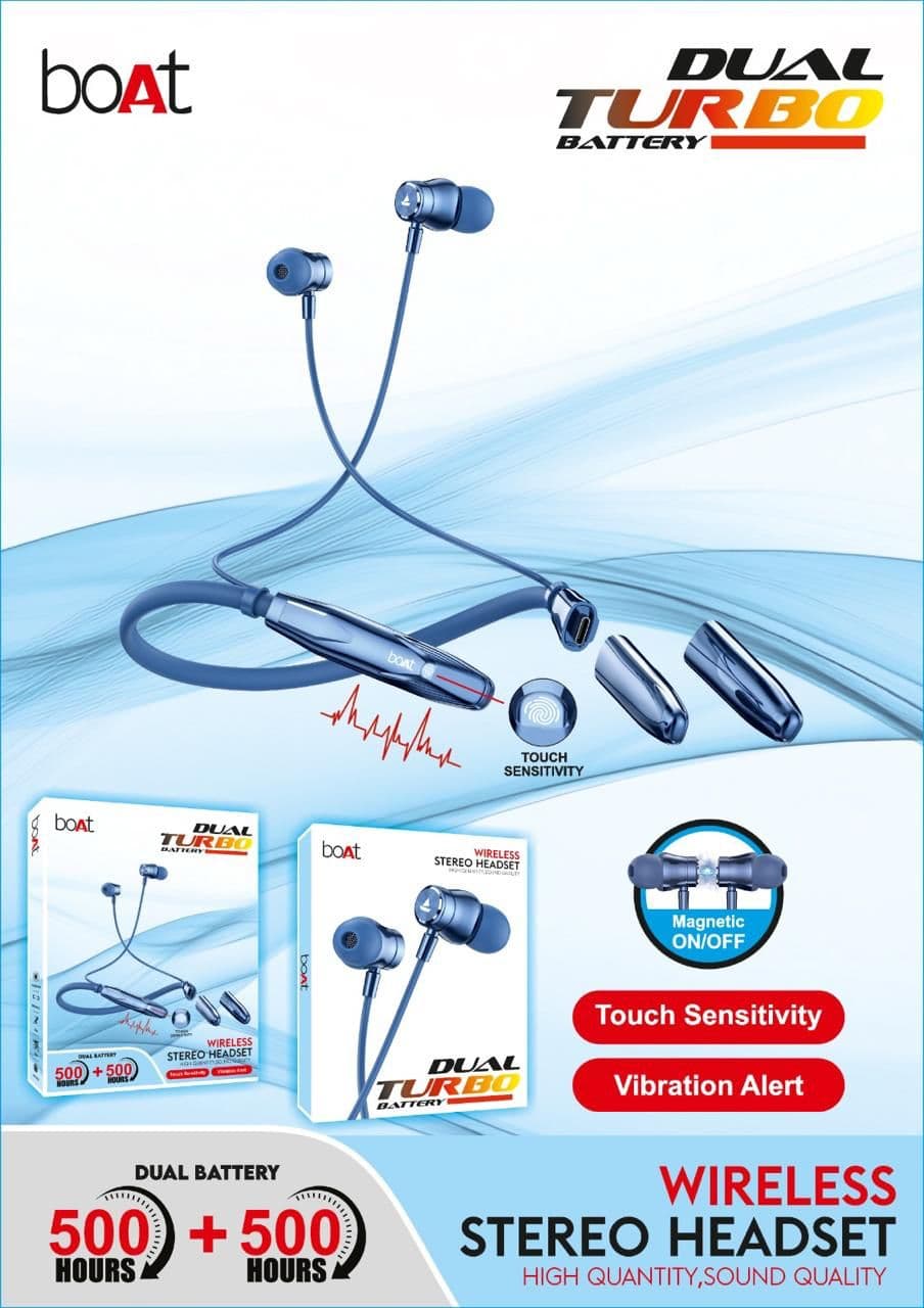 boAt Dual Turbo Battery Wireless Neckband Headset – 1000 Hours Playtime, Magnetic On/Off, Vibration Alert