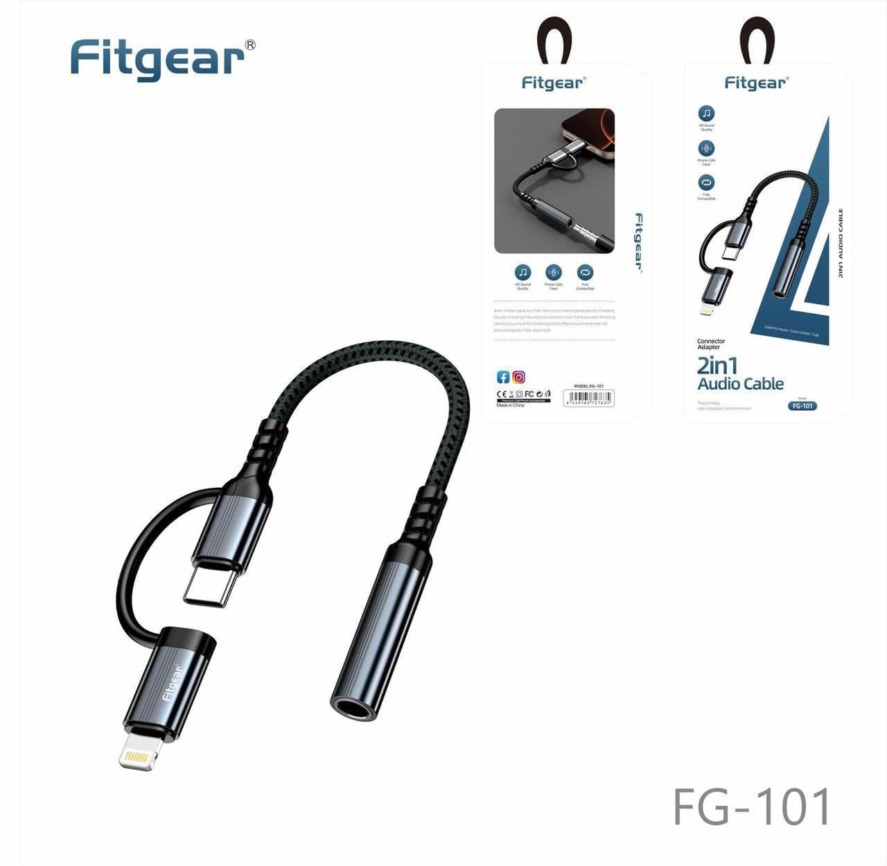 Fitgear FG-101 2-in-1 Audio Cable Adapter – Type-C & Lightning to 3.5mm Female Jack Braided Aux Splitter