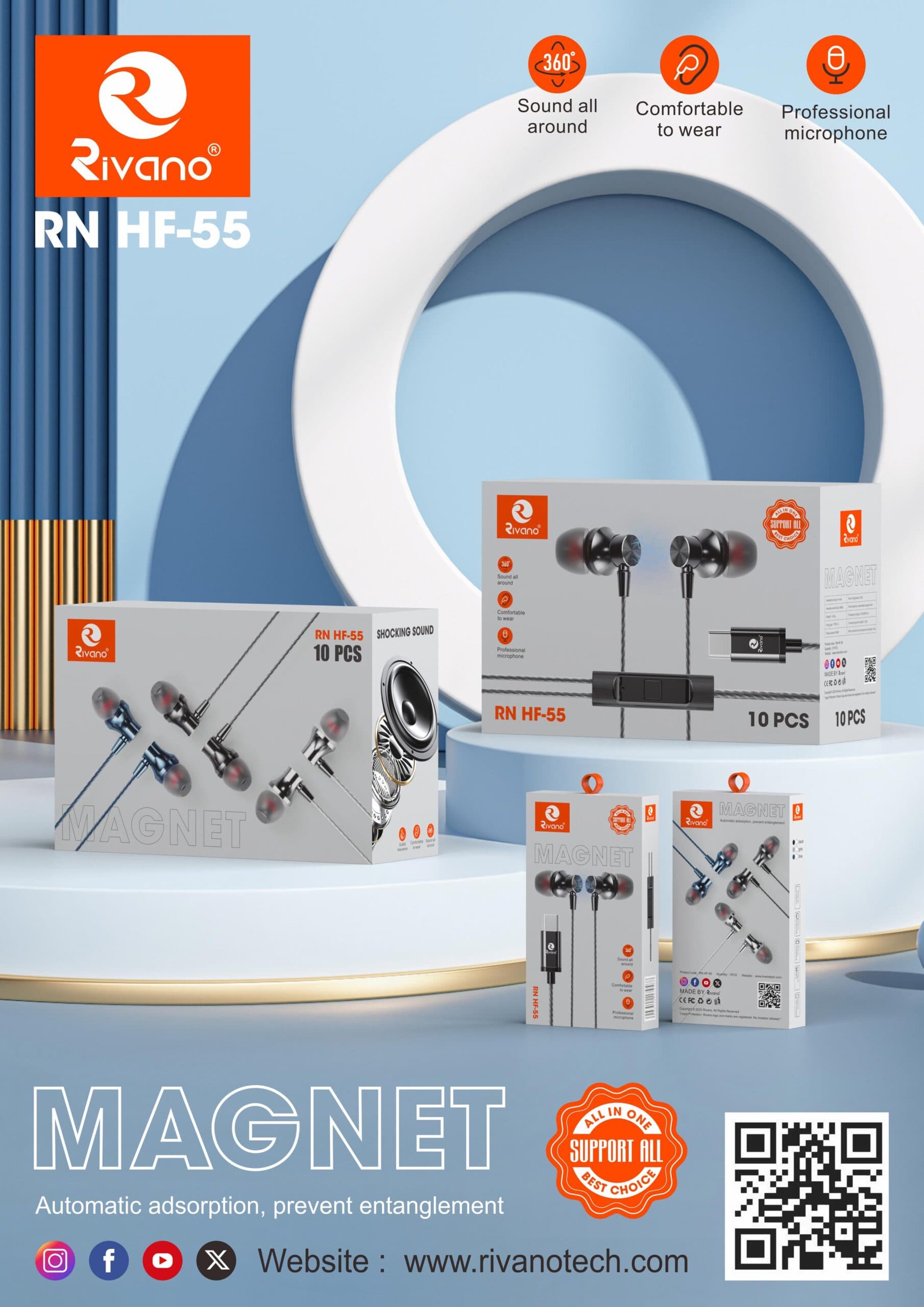 RIVANO RN HF-55 MAGNETIC SHOCKING SOUND ALL IN ONE TYPE C EARPHONE