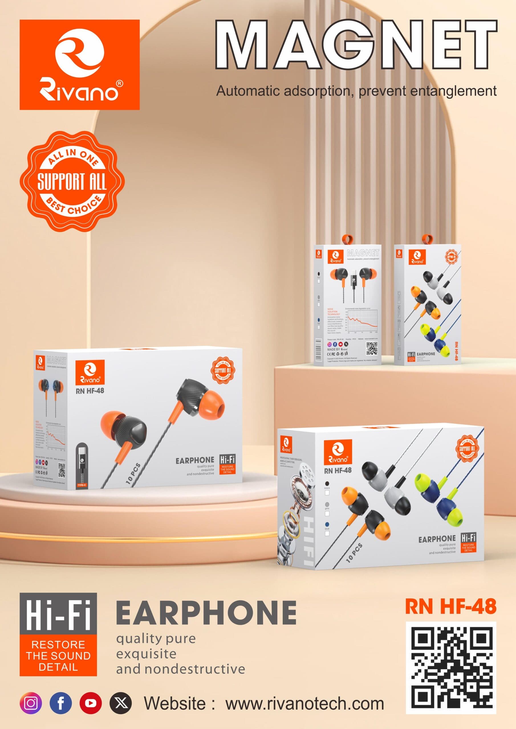 RIVANO RN HF-48 ALLIN ONE MAGNETIC ALL DEVICE SUPPORT TYPE C EARPHONE