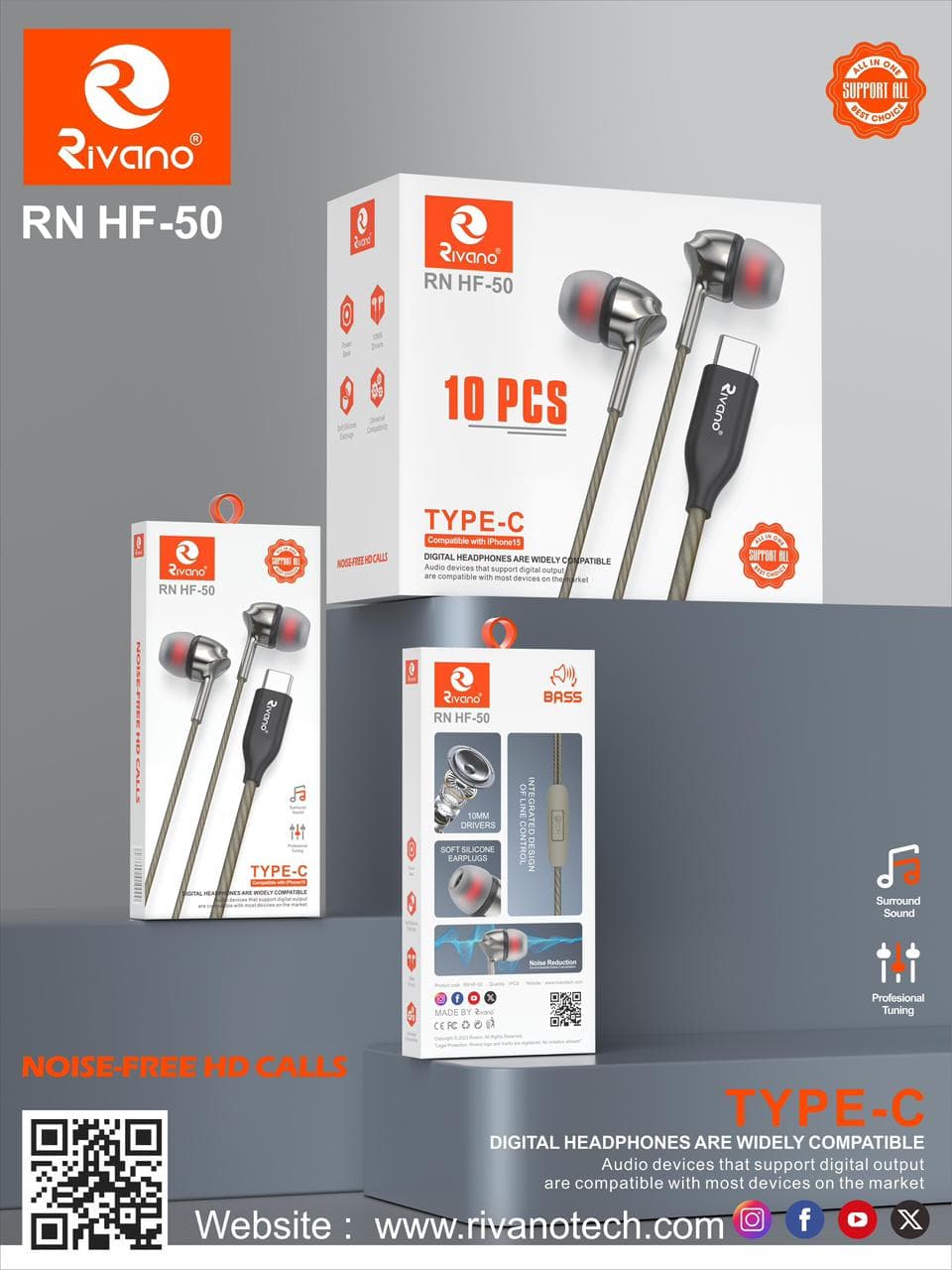 Rivano RN HF-50 Premium Type-C Wired Earphones – High-Definition Audio & Noise-Free Calling