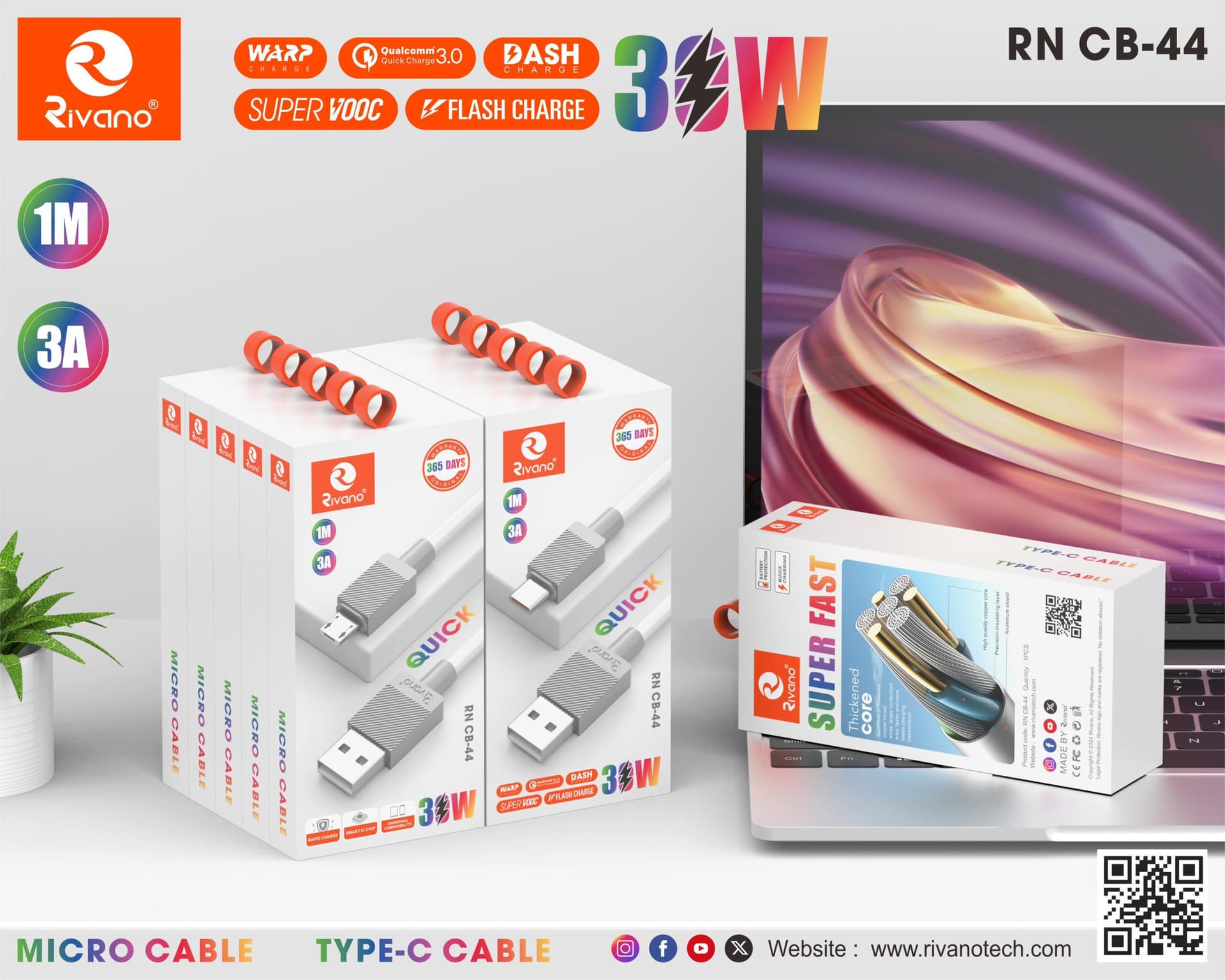 RIVANO RN CB-44 30W QUICK SUPER FAST TYPE C CHARGING CABLE