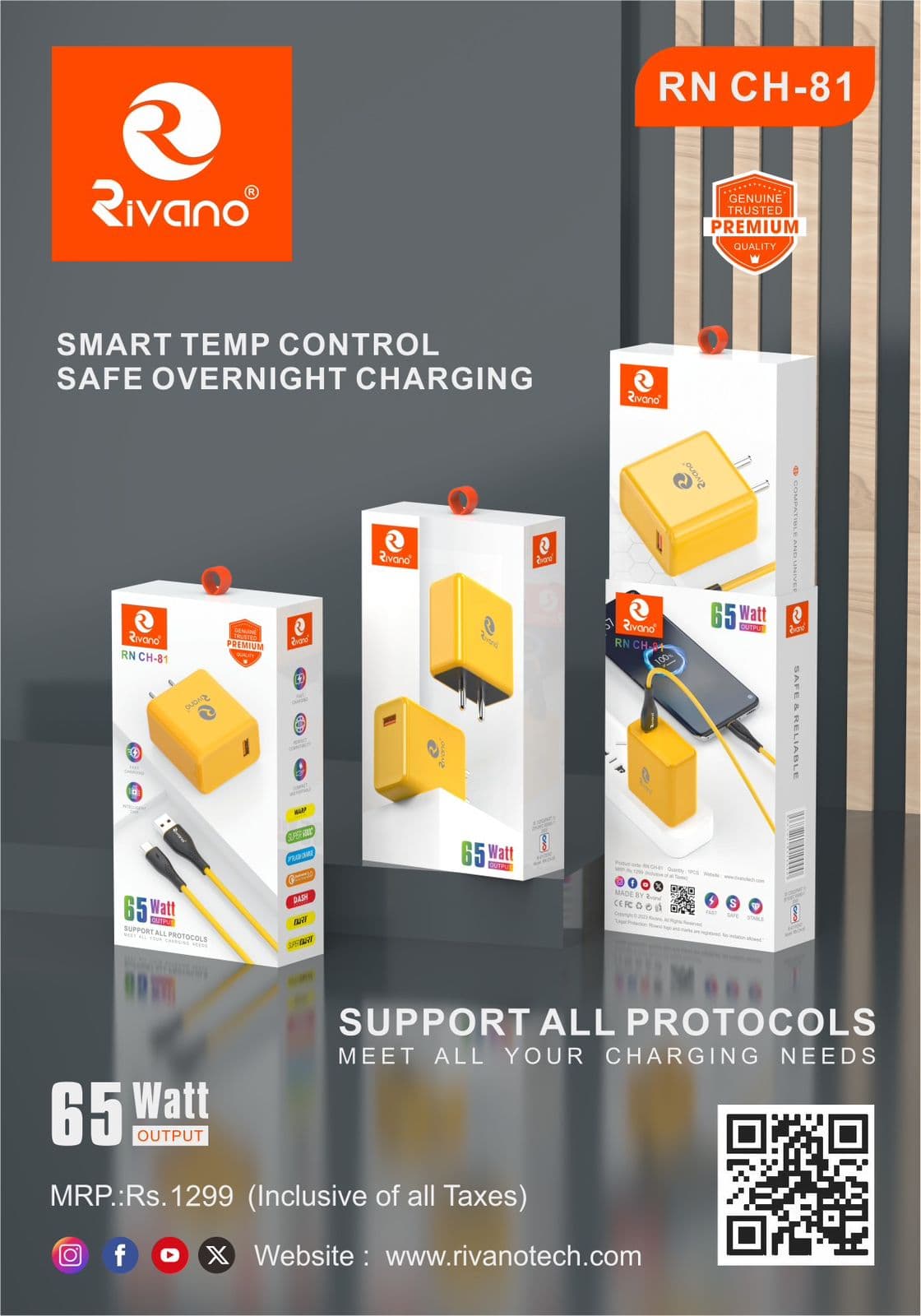 Rivano RN CH-81 65W Type-C Fast Charger with Smart Temperature Control