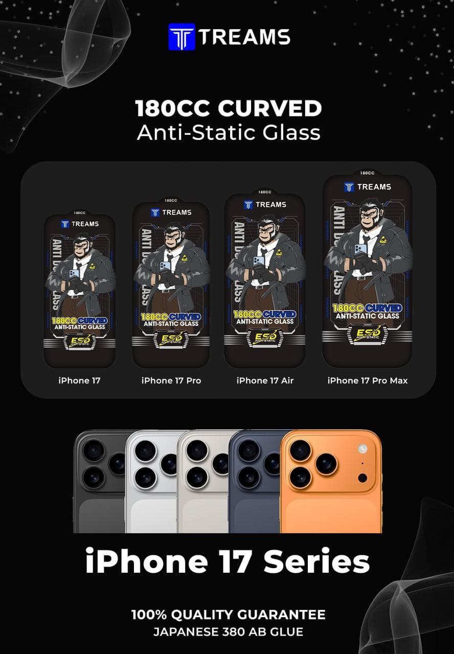 TREAMS 180CC Curved Anti-Static Glass Screen Protector for iPhone – 100% Quality Guaranteed — Model: IP 17