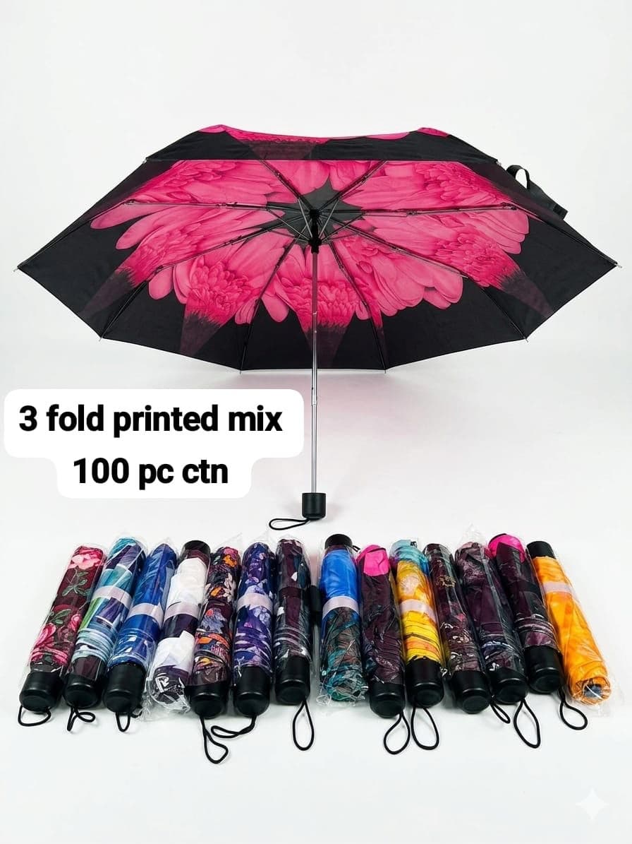 Premium 3-Fold Compact Umbrellas with Colorful Prints