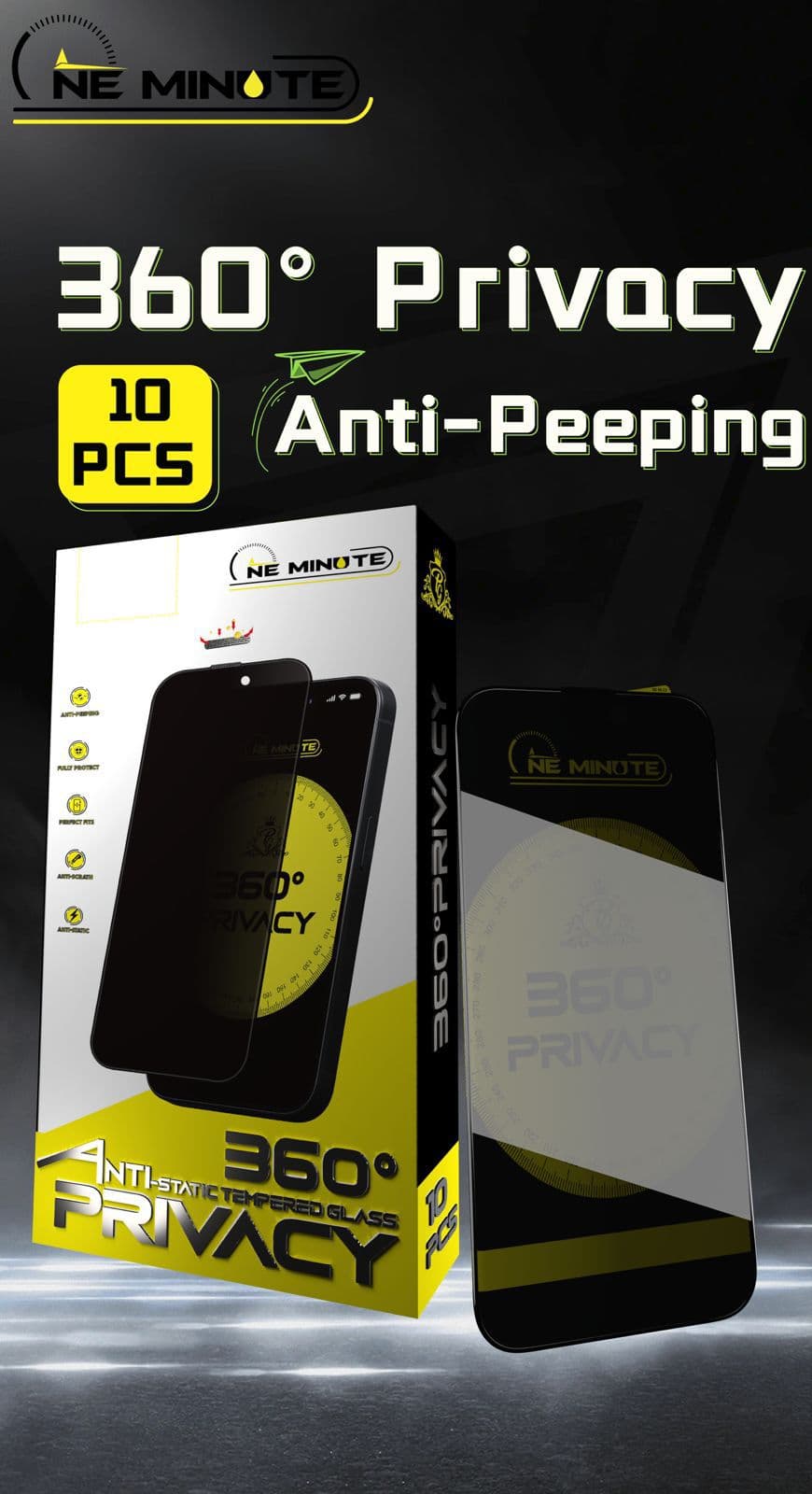 ONE MINUTE 360 PRIVACY GALSS With dust proof jali PRIVACY 4iN1 GLASS — Model: IP 11 PRO