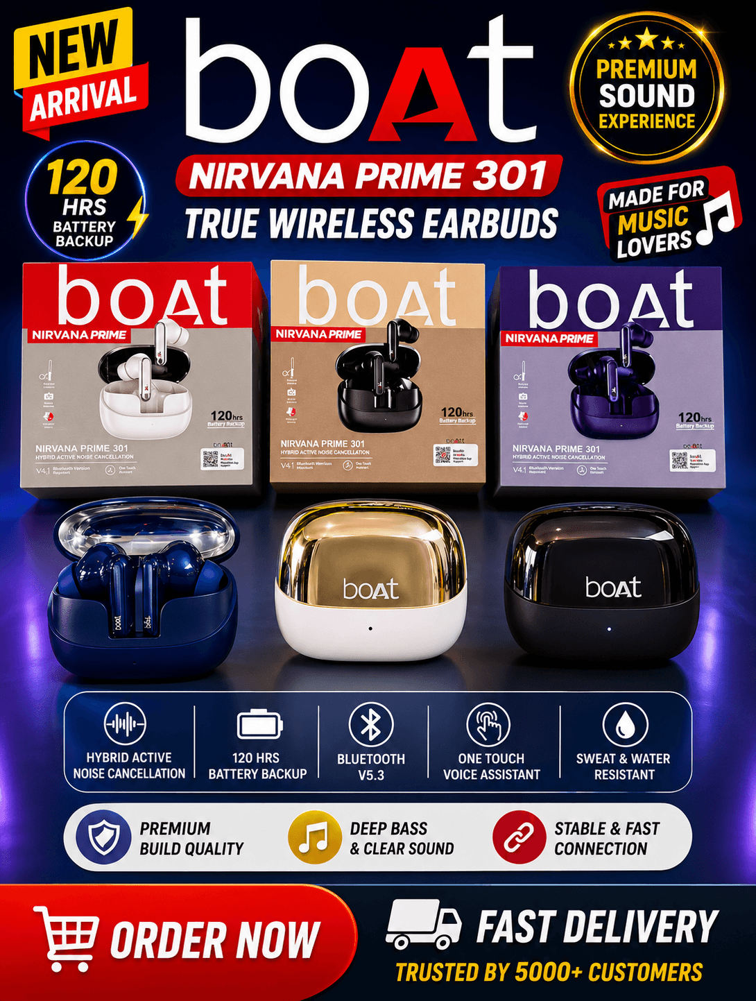 boAt Nirvana Prime 301 True Wireless Earbuds with Hybrid ANC & 120H Battery
