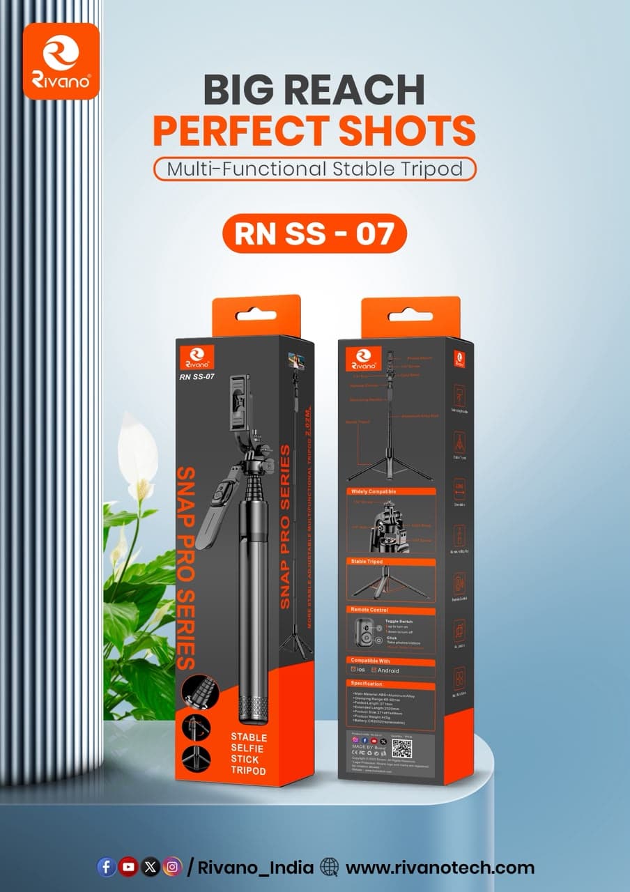 Rivano Snap Pro Series RN SS-07 Multi-Functional Stable Selfie Stick Tripod with Wireless Remote (2.02m Extended Length)