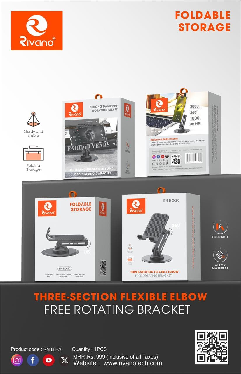 Rivano RN HO-20 Flexible Elbow Rotating Bracket – Sturdy Foldable Mobile Stand