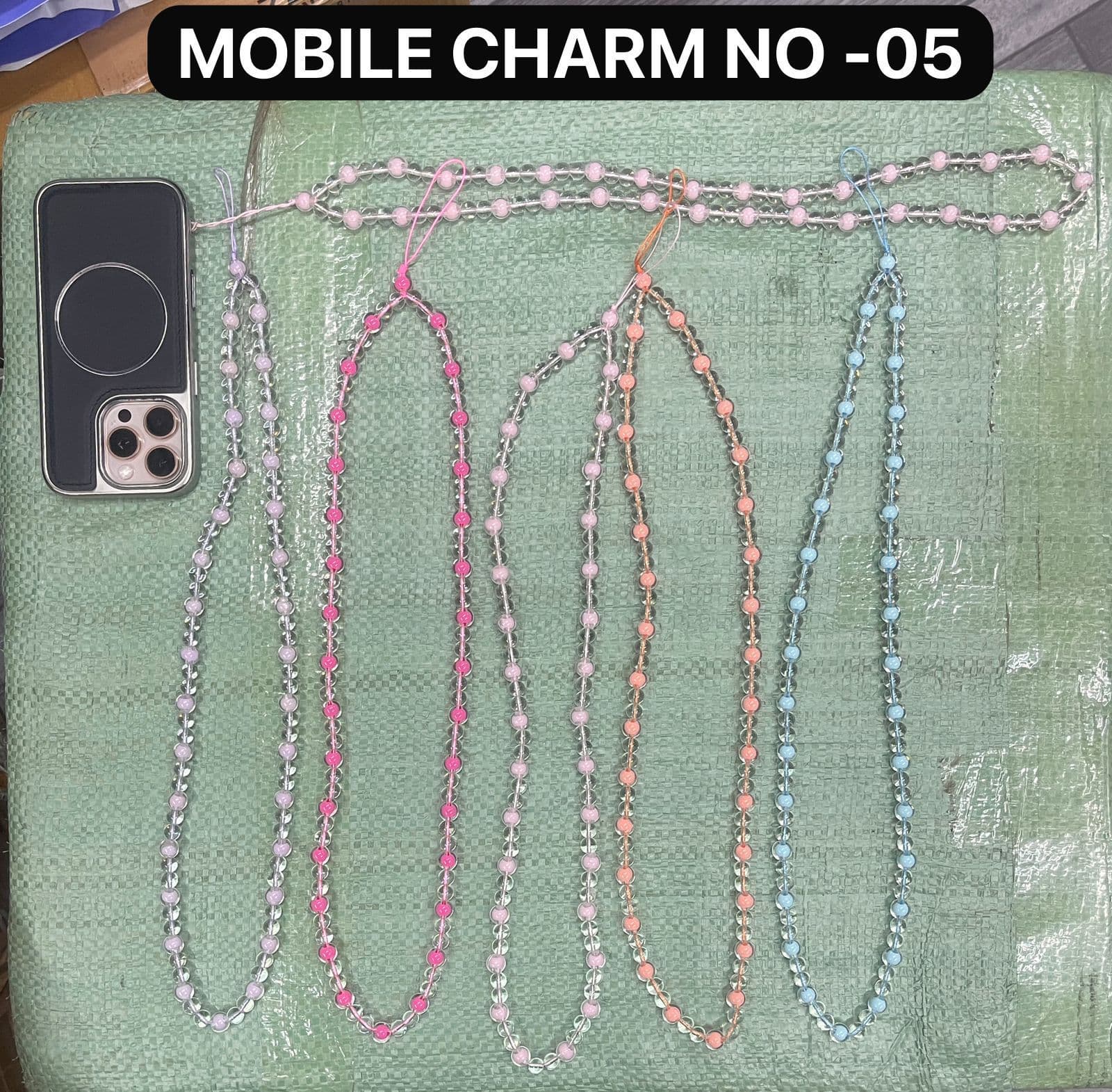 05 Long Beaded Mobile Phone Charm Strap – Pastel Crystal Crossbody Lanyard for iPhone & Android – Y2K Boho Neck Strap Keychain