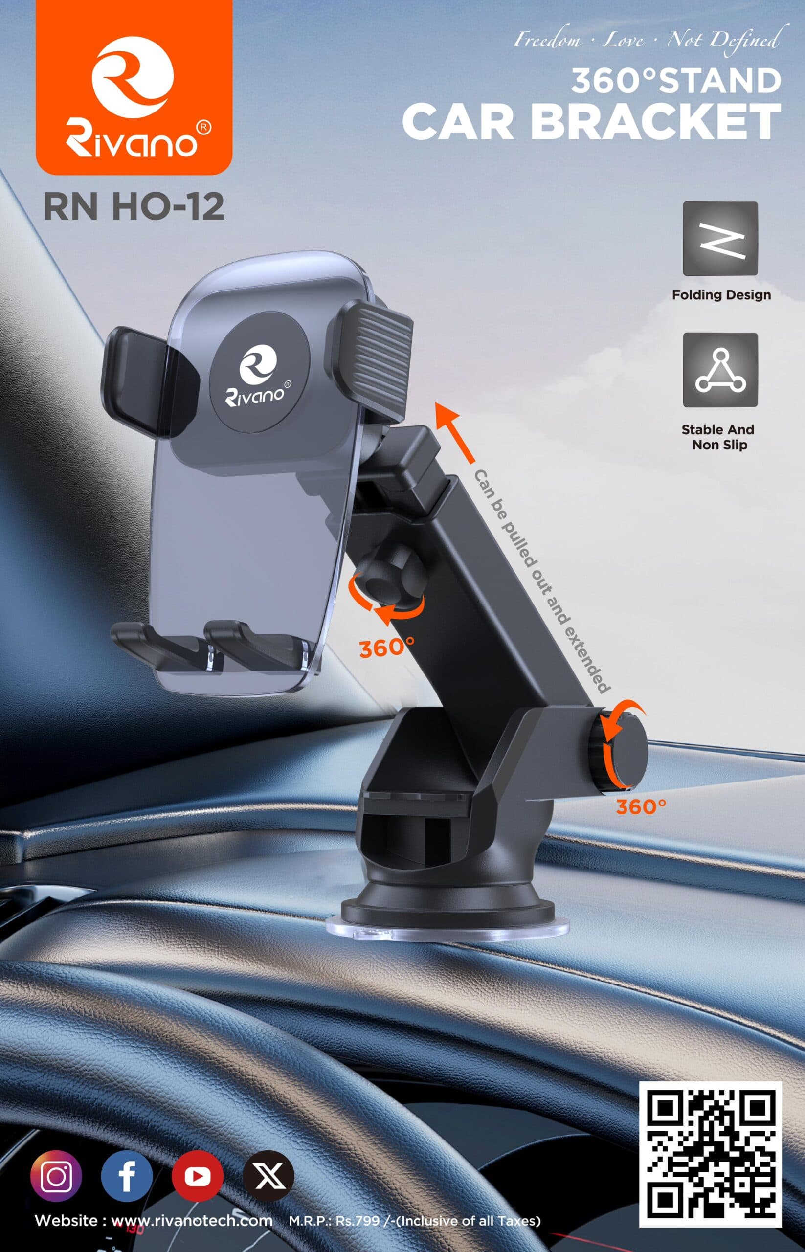 RIVANO RN HO-12 360 CAR BRACKET FOLDING DESIGN STAND