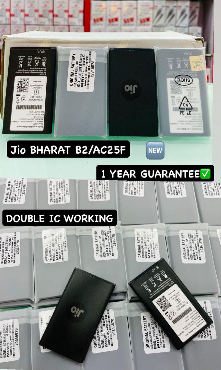 Jio Bharat B2/AC25F Original Rechargeable Li-ion Battery – Double IC, 1 Year Guarantee