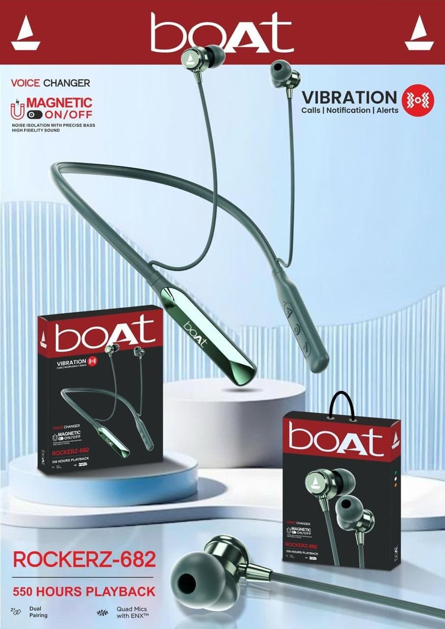 boAt Rockerz-682/Classic Wireless Neckband – 550 Hours Playback, Voice Changer, Quad Mics with ENx, Vibration Alert