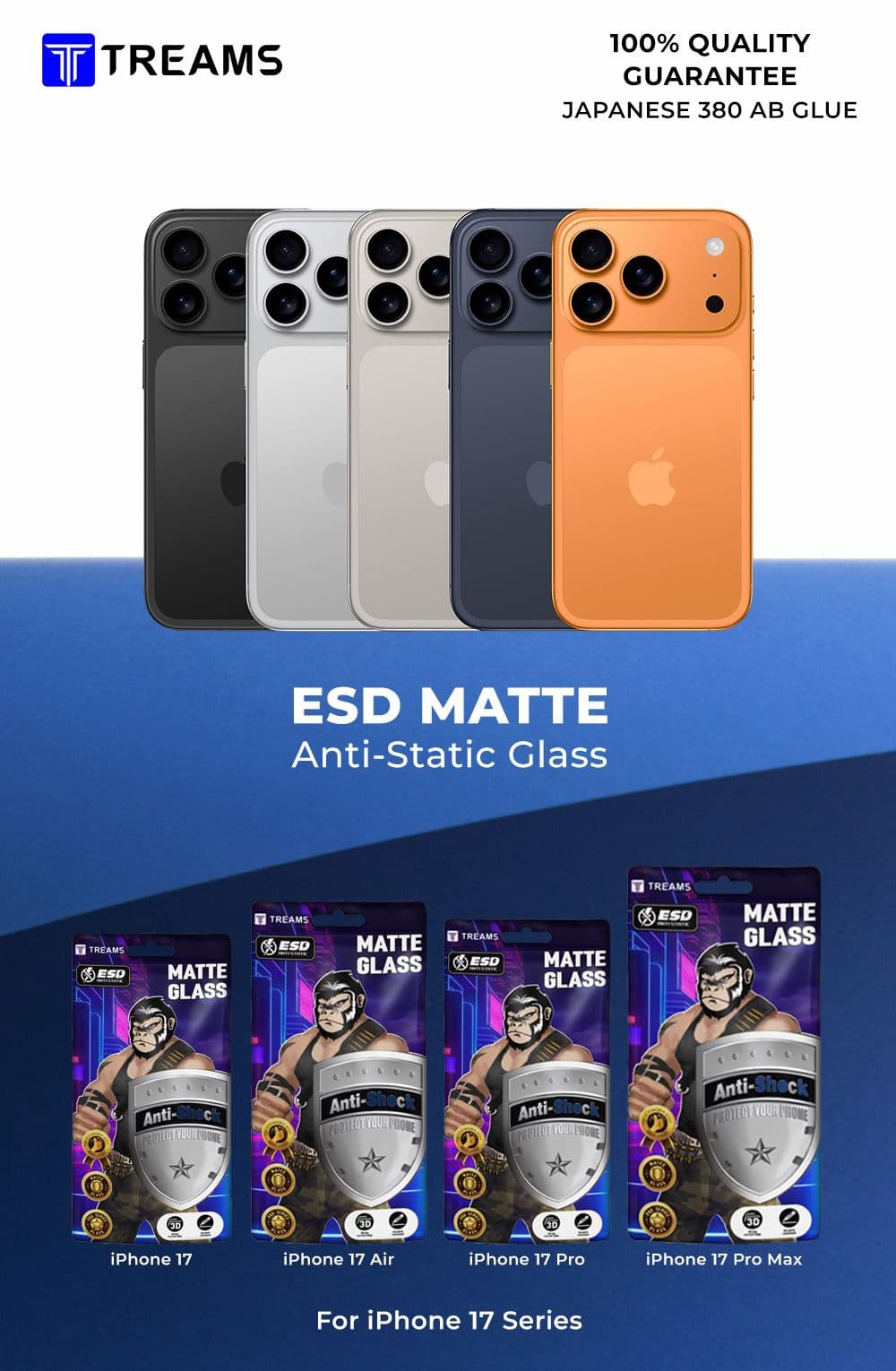 TREAMS ESD Matte Anti-Static Glass Screen Protector for iPhone – 100% Quality Guaranteed — Model: IP 11