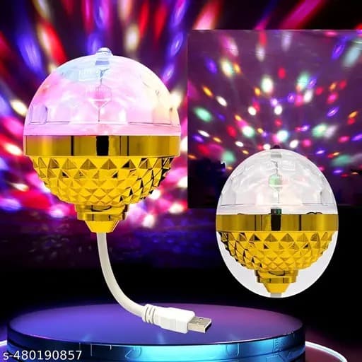 “Mini USB Disco Ball Light, Sound Activated RGB Rotating DJ Stage Projector for Car, Home, and Parties”