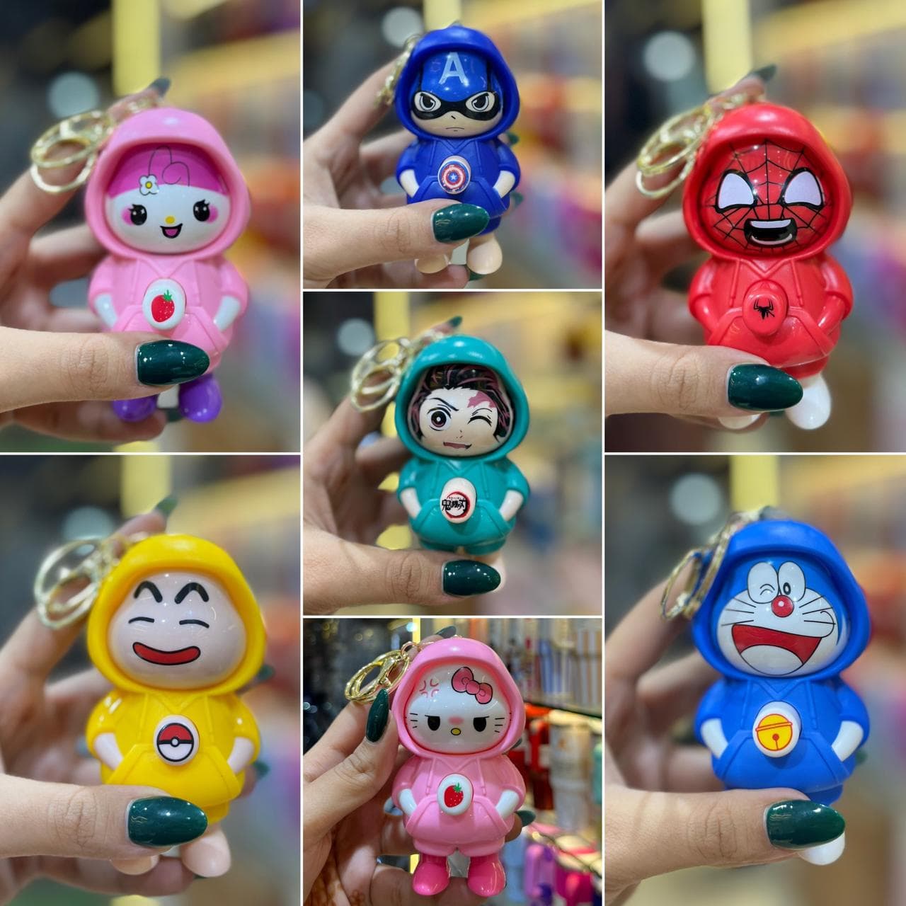 3D Chibi Hoodie Figure Keychains – Cute Assorted Anime & Superhero Keyrings