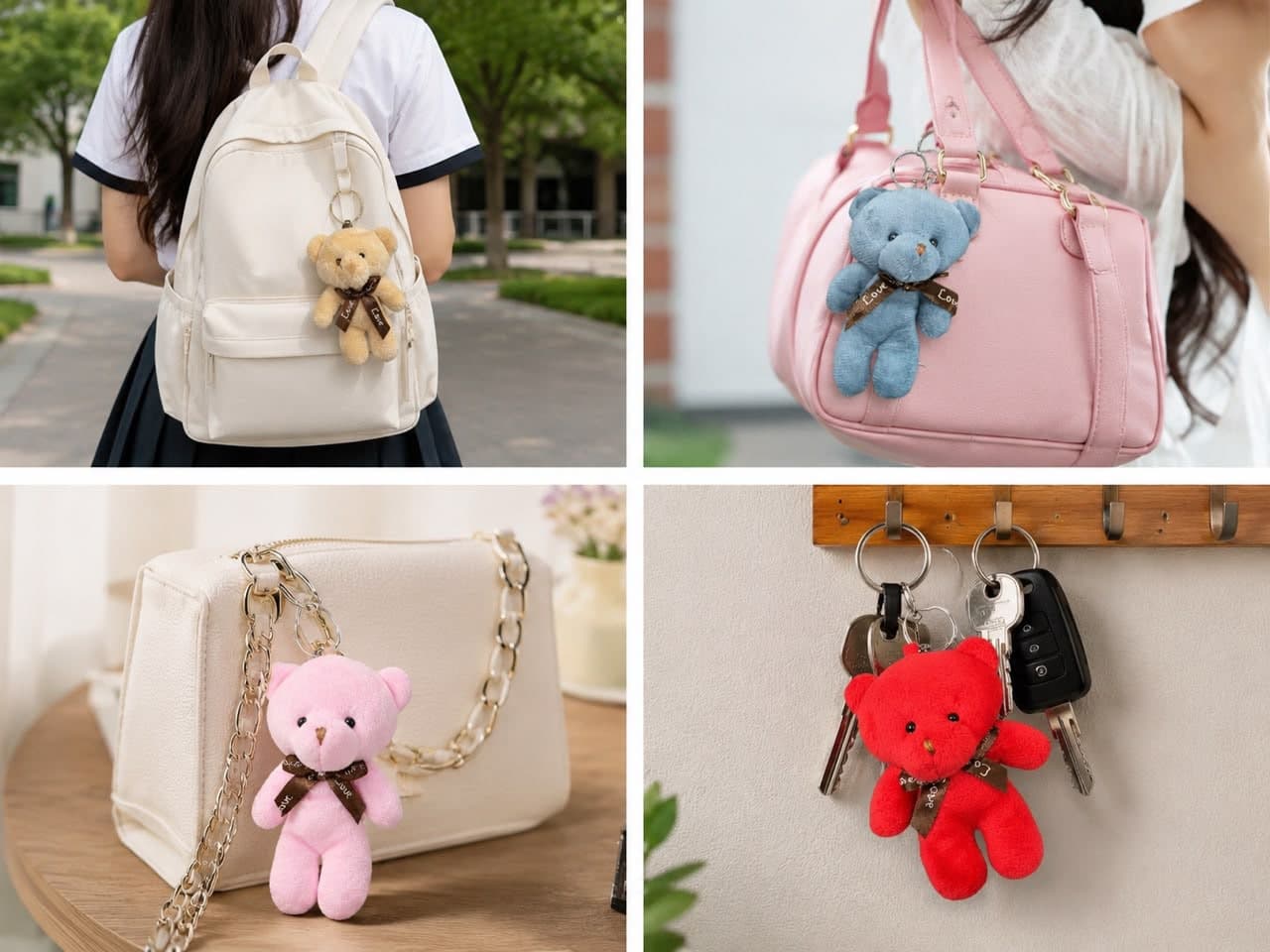 Cute Plush Teddy Bear Keychain Charm