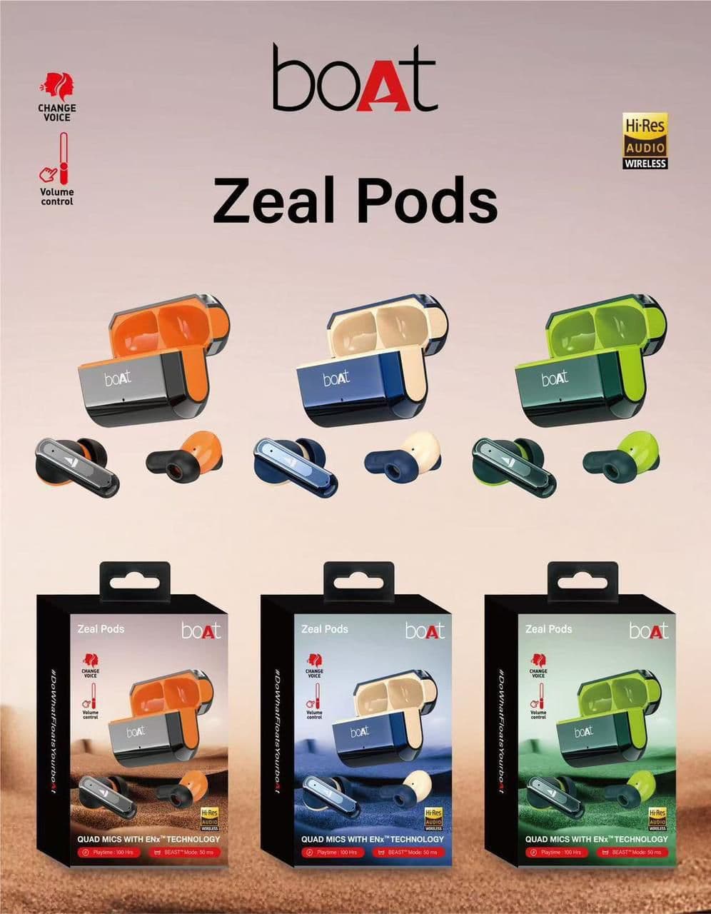 boAt Zeal Pods TWS Earbuds with 50HRS Playback, ENx Clear Calling & BEAST Mode