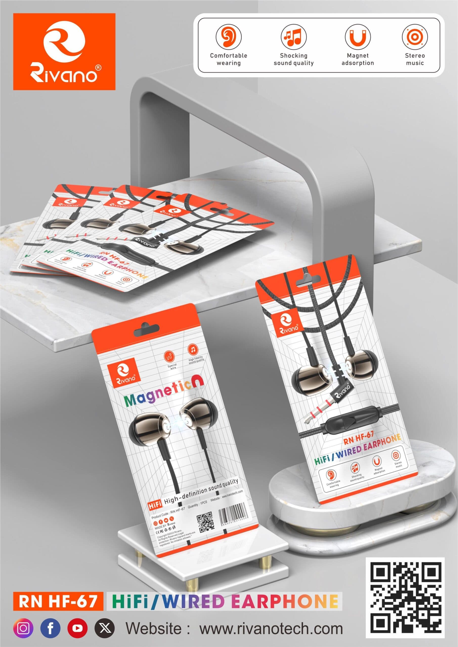RIVANO RN HF-67 MAGNETIC STEREO MUSIC HIFI / WIRED EARPHONE