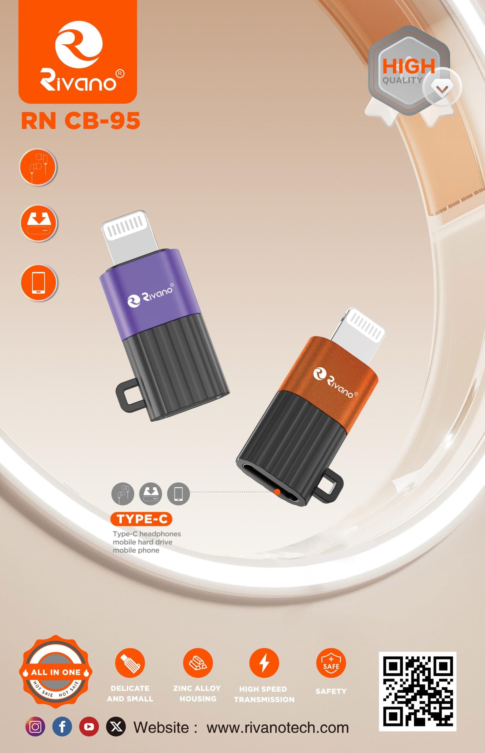 RIVANO RN CB-95 IPHONE TO TYPE C FAST CHARGING CONNECTOR
