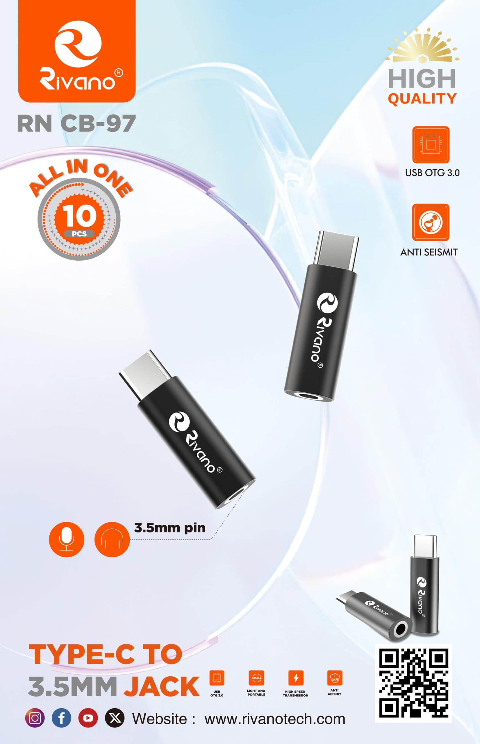 RIVANO RN CB-97 TYPE C TO 3.5MM JACK OTG