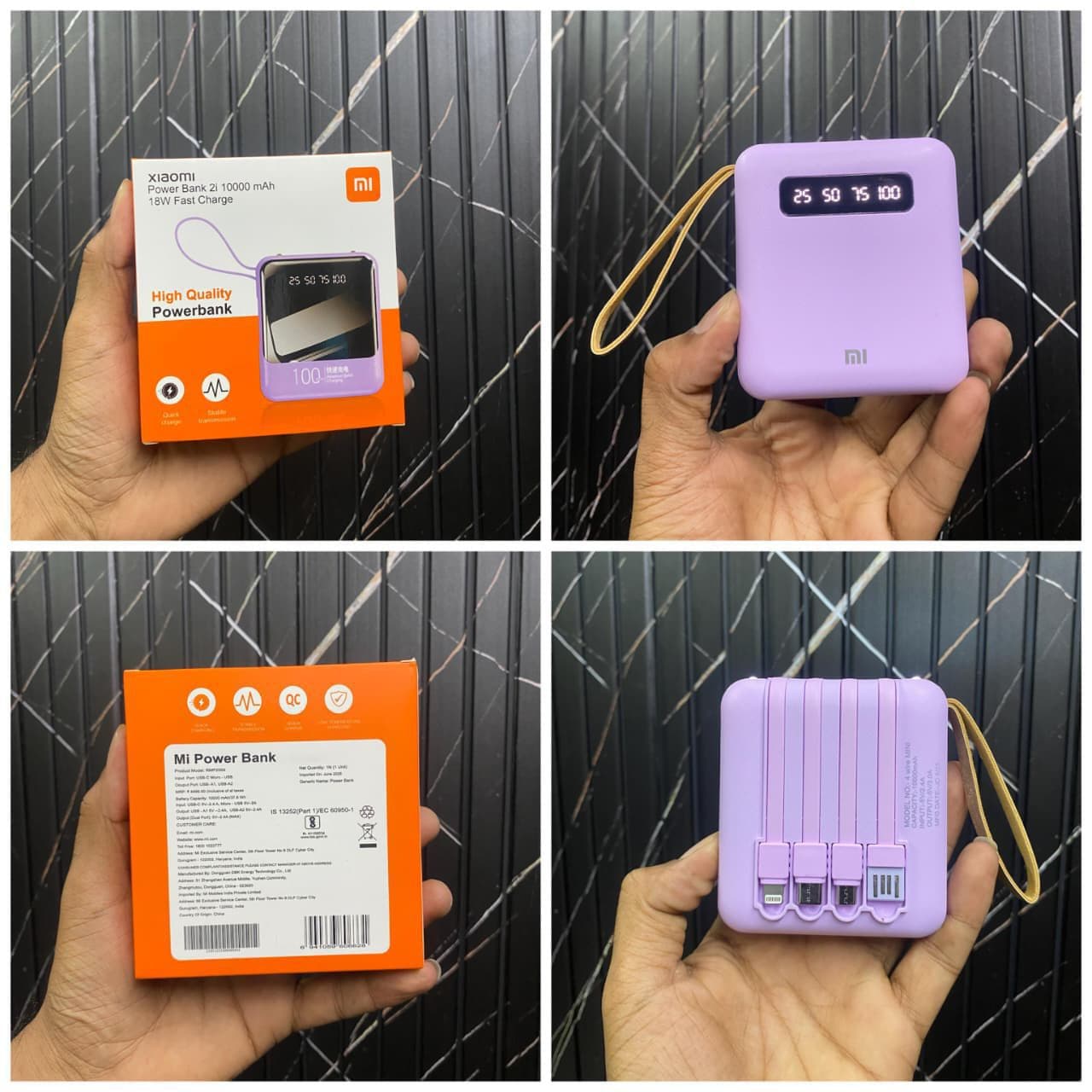 Xiaomi Mi 10000mAh Mini Power Bank – 18W Fast Charge with 4 Built-in Cables & Digital Display