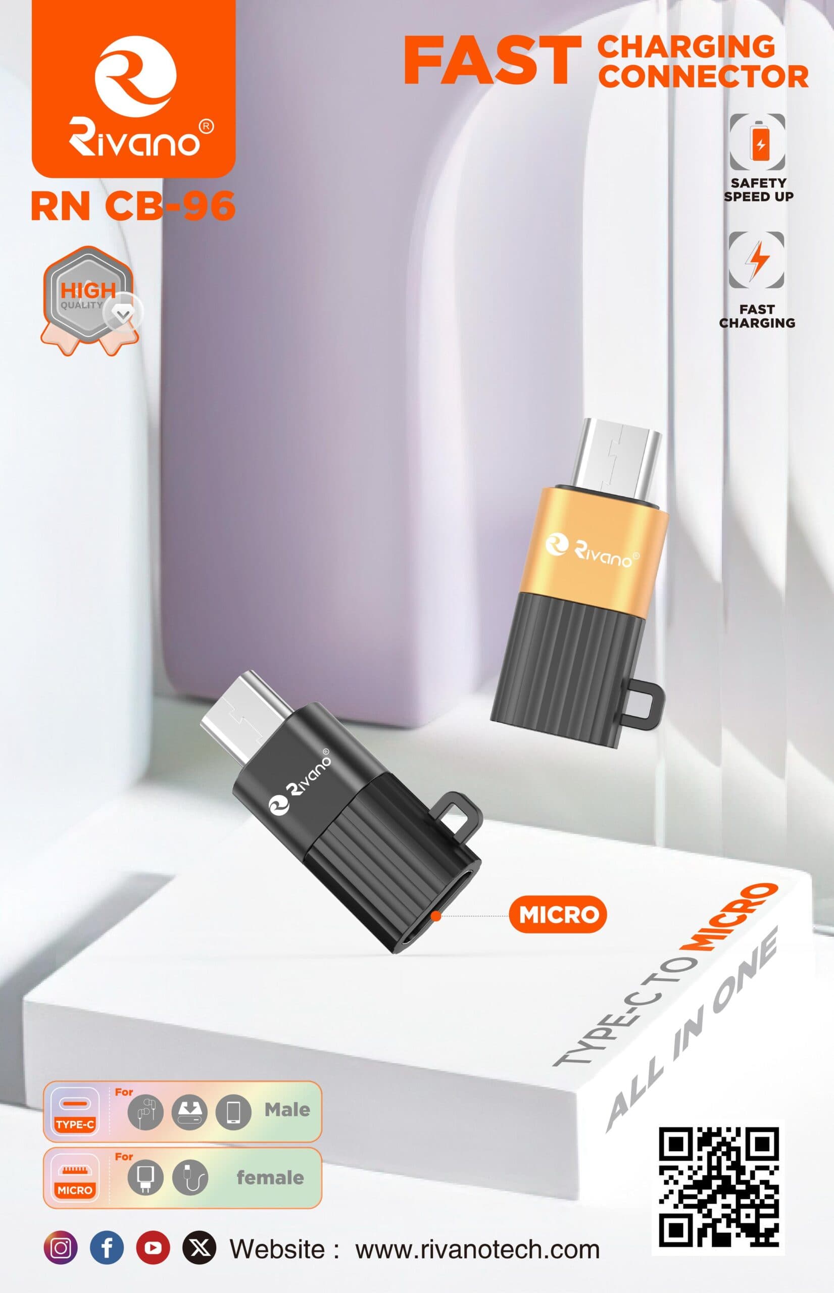 RIVANO RN CB-96 TYPE C TO V8 FAST CHARGING CONNECTOR