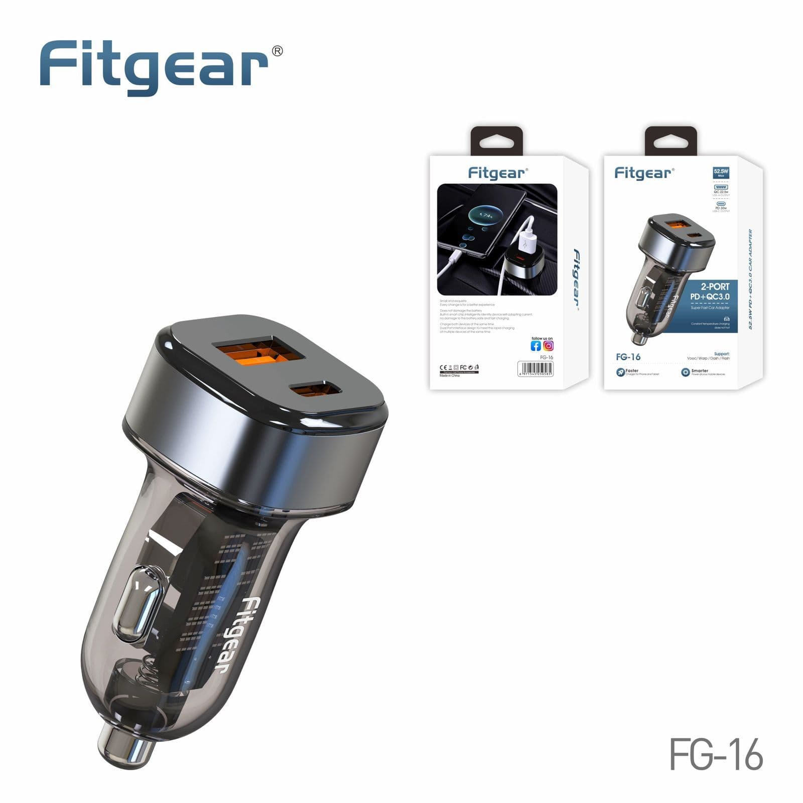 FG-16 52.5 walt car dock PD + USB Vooc / warp / dash support
